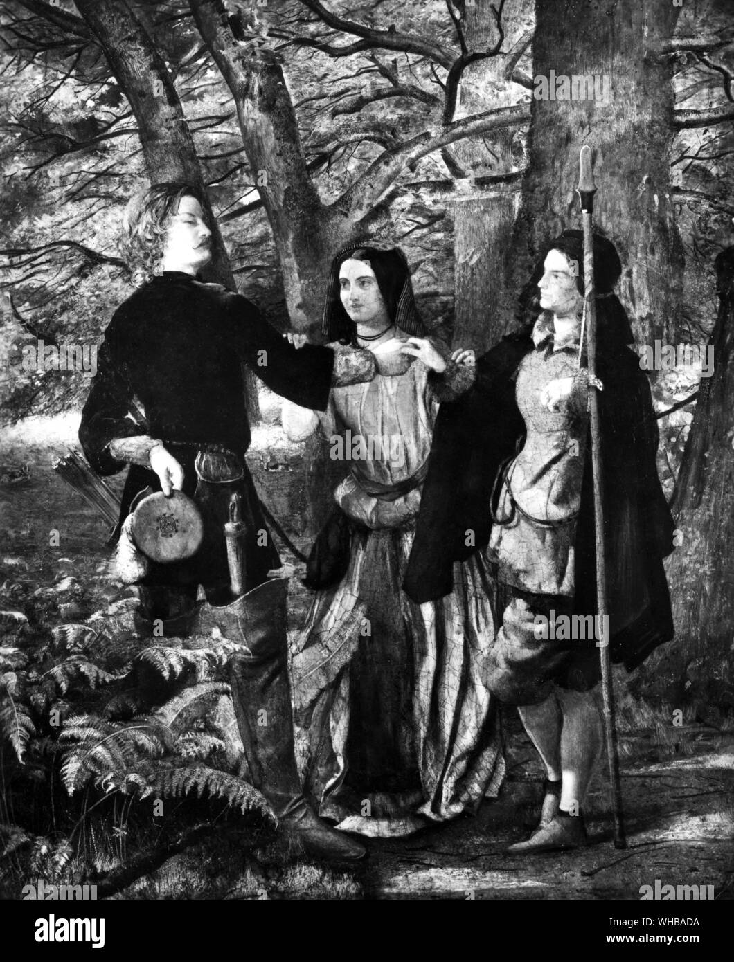 Eine Szene aus "Wie es euch gefällt" von Walter Deverell: Das Mock Ehe von Orlando und Rosalind. Die Stadt Museum & Art Gallery, Birmingham, England. 1853 Stockfoto