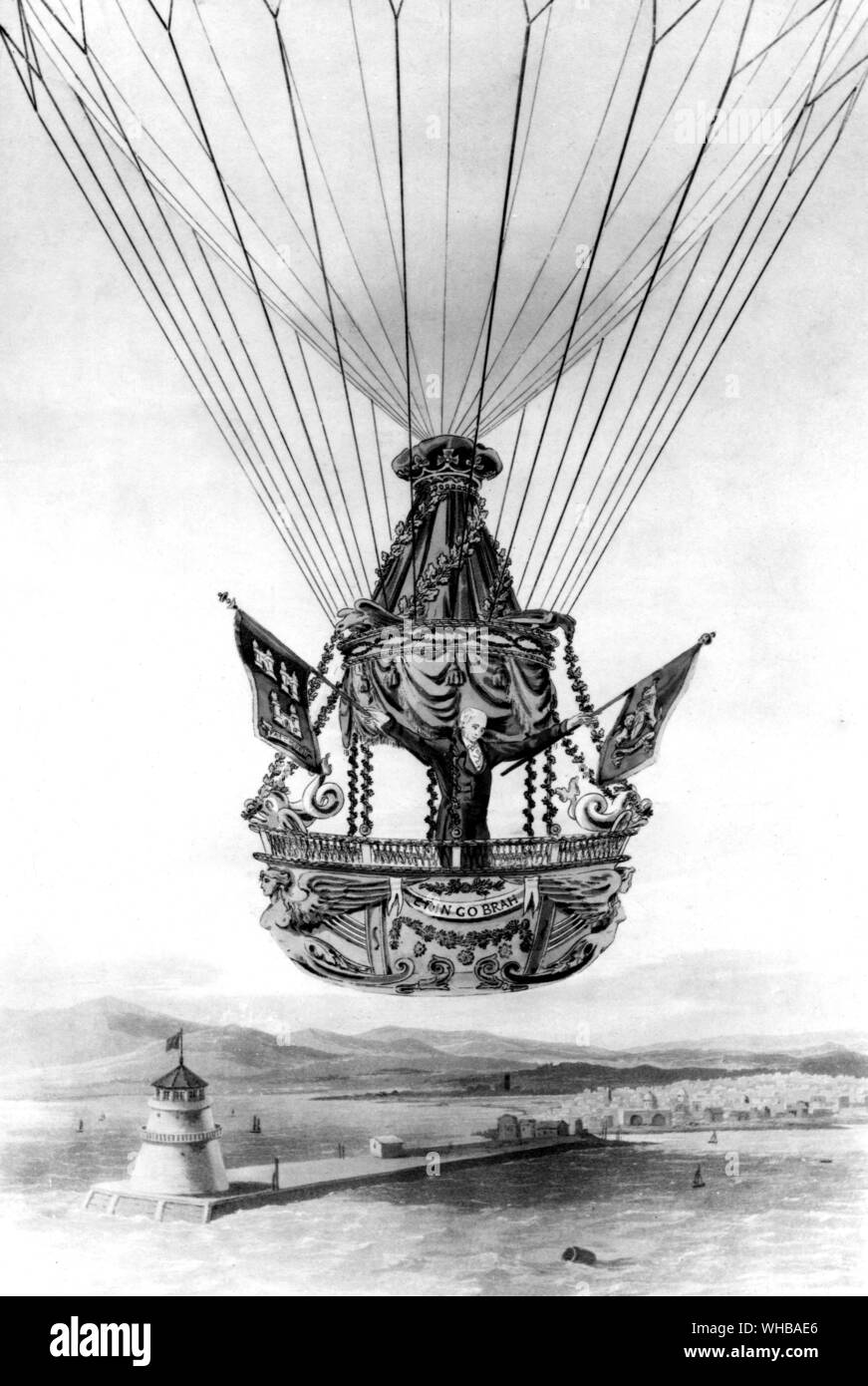 Dublin: Teil des Ballons in der Herr Sadler hinauf von Dublin - Farbige Aquatinta von R Havell. 1. Oktober 1812. Stockfoto