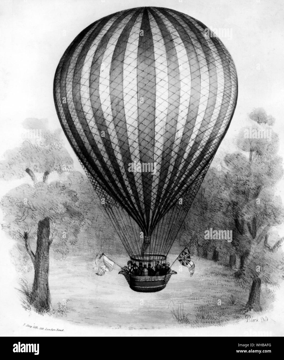 London: Die Vauxhall Royal Ballon, farbige Lithographie, nach Schwarz, durch Alvey. 9. September 1836 Stockfoto