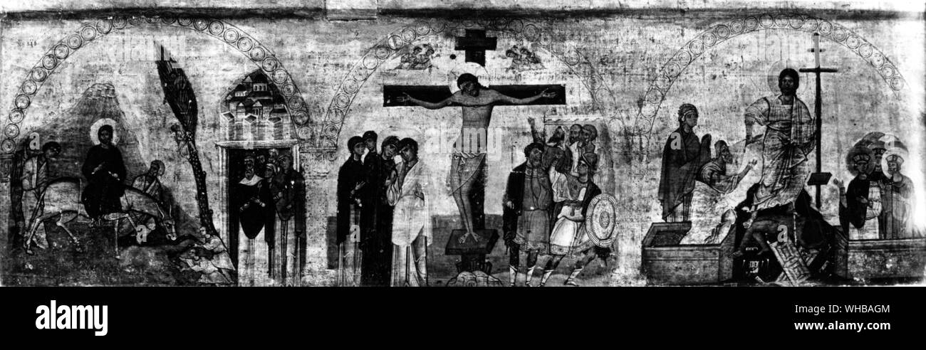 Lackiert Breite: Der Einzug in Jerusalem, die Kreuzigung und die Anastasis, aus dem 12. Jahrhundert. Das Katharinenkloster, Mosesberg Stockfoto