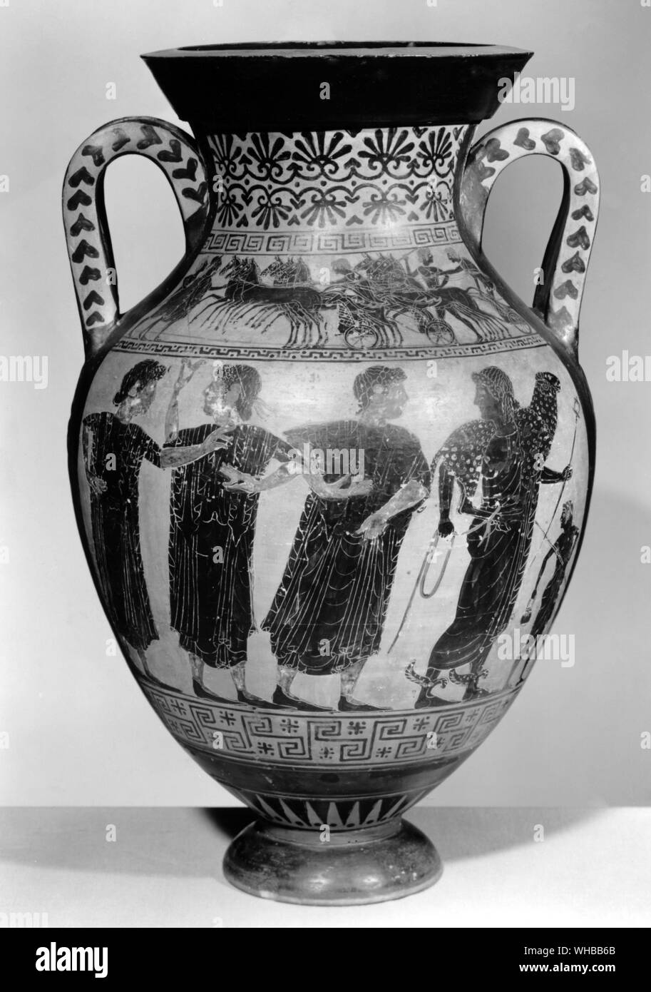 Schwarze Figur etruskische Amphora aus Vulci, 6. Jahrhundert v. Chr. Stockfoto