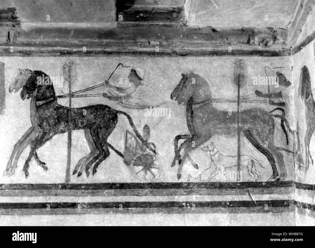 Detail der Wagenrennen von Tombe von Colle: Chiusi, Toskana, Italien. 450 v. Chr.. Stockfoto
