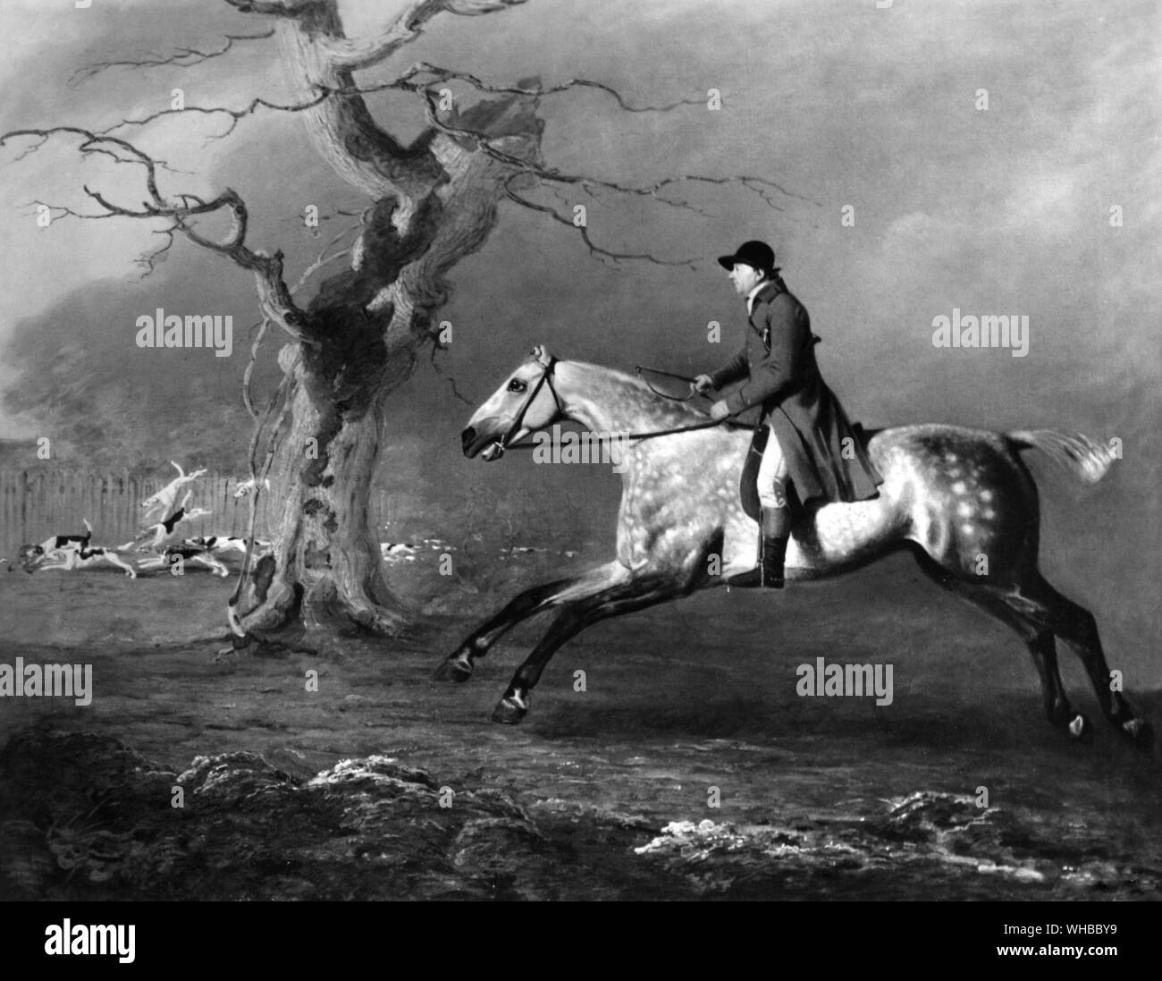 Ben Marshall. Thomas Segrave Huntsman die Quorn und Herrn Fitzwilliam montiert mit Jagdhunden in voller Weinen. Stockfoto