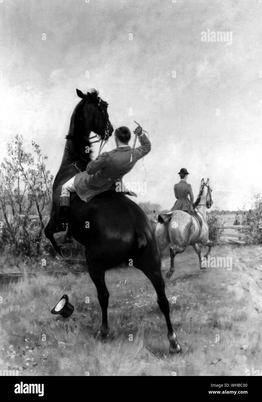 Ein Reiter in Schwierigkeiten mit seinem Pferd. Öl von Thomas blinkt Stockfoto