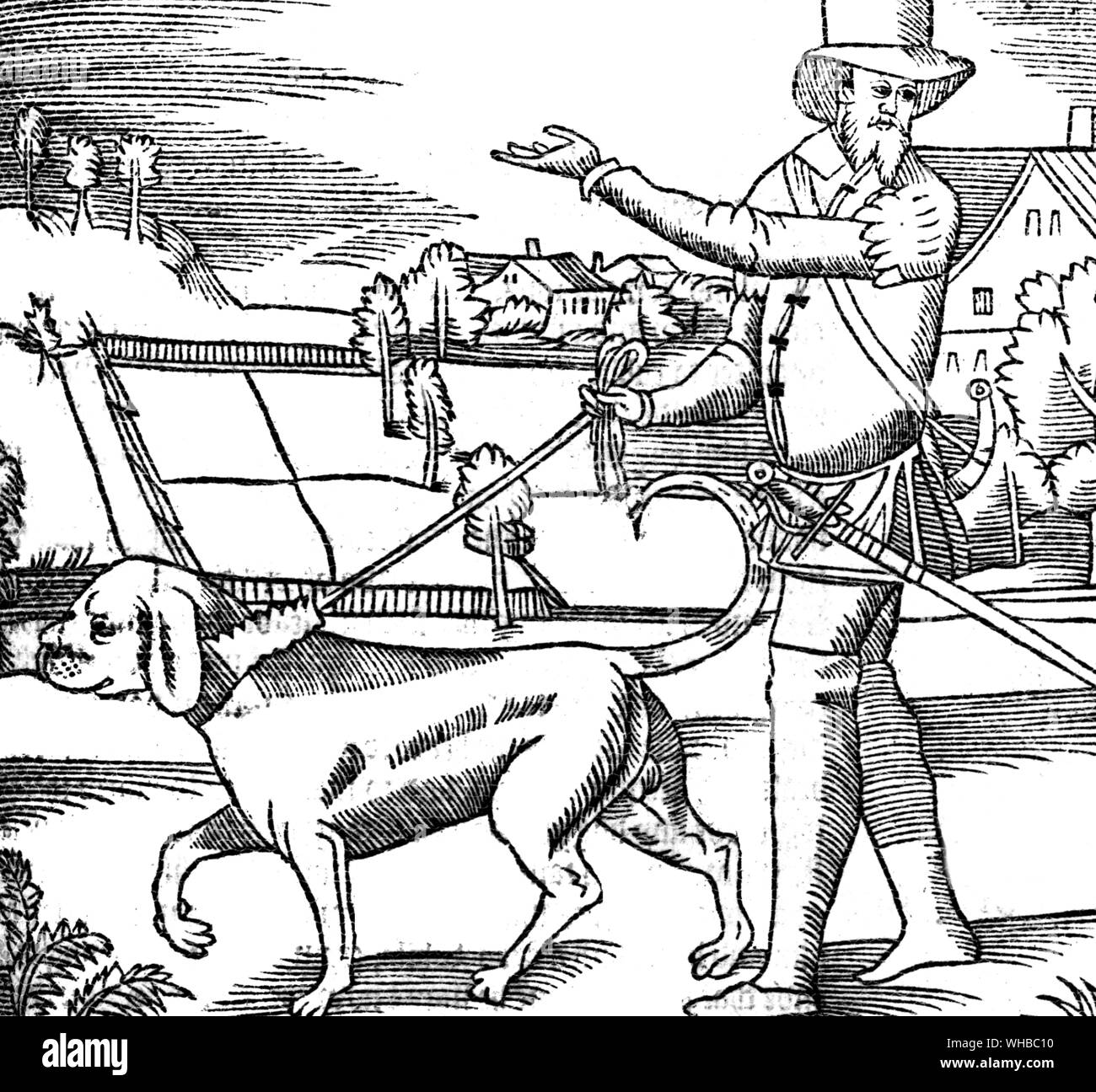 Von der edlen Kunst der Venerde oder Jagd. George Tuberville veröffentlicht die erste Ausgabe seines Buches in der Regierungszeit von Königin Elizabeth, 1575. . Stockfoto