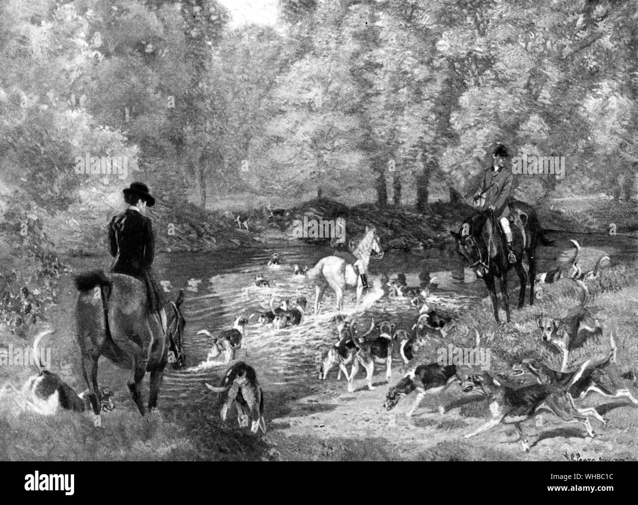 Anheben der Pack der Brandywine Jagdhunde. Fox und ziehen Sie die Jagd in den Vereinigten Staaten durch Abbildung H Rankin Poore 1911 Stockfoto
