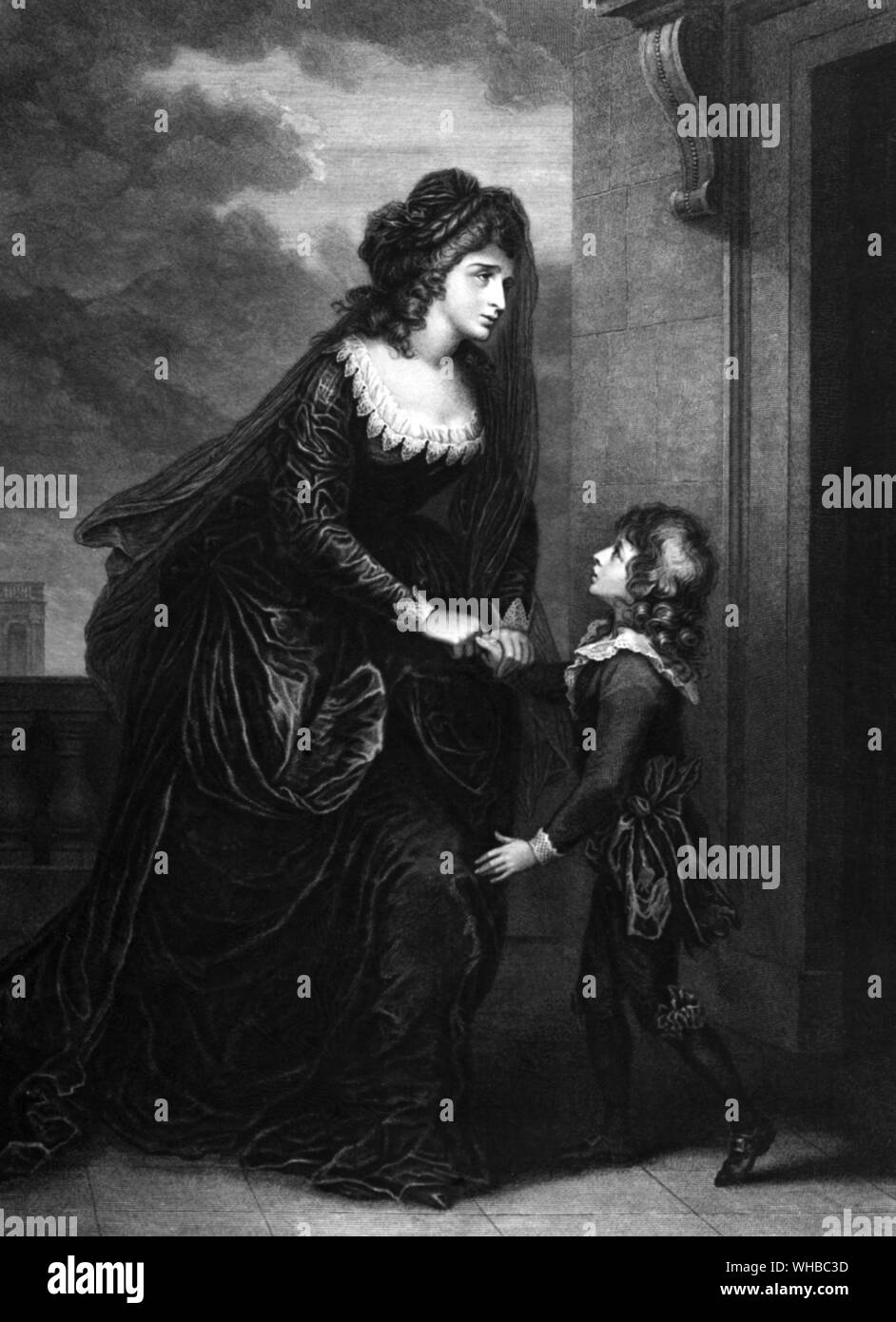 Frau Siddons als Isabella und ihrem Sohn in Thomas's Southern Fatal Ehe Drury Lane 1782. . Sarah Siddons (5. Juli 1755 bis 8. Juni 1831) war eine britische Schauspielerin, die Bekanntesten tragedienne des 18. Jahrhunderts Stockfoto