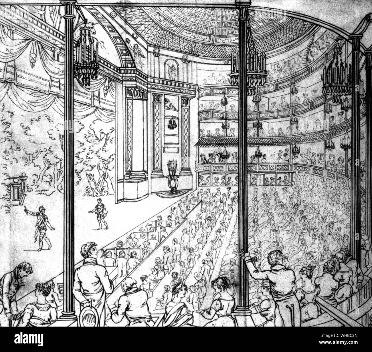 Innenraum des Drury Lane 1813 von W Hopwood nach N Heiddoff. . Die heutige Theatre Royal, Drury Lane, skizziert, als es neu war, 1813 Stockfoto