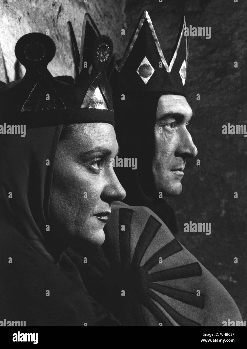 Jean Vilar, wie Macbeth und Maria Casares als Lady Macbeth in der Vilar Produktion Theater Mational Populaire 1954 Stockfoto