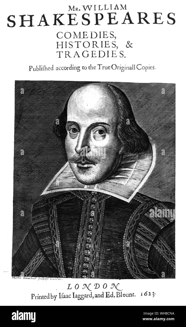 William Shakespeare - kupferstich von Martin Droeshout im ersten Folio, 1623 Stockfoto