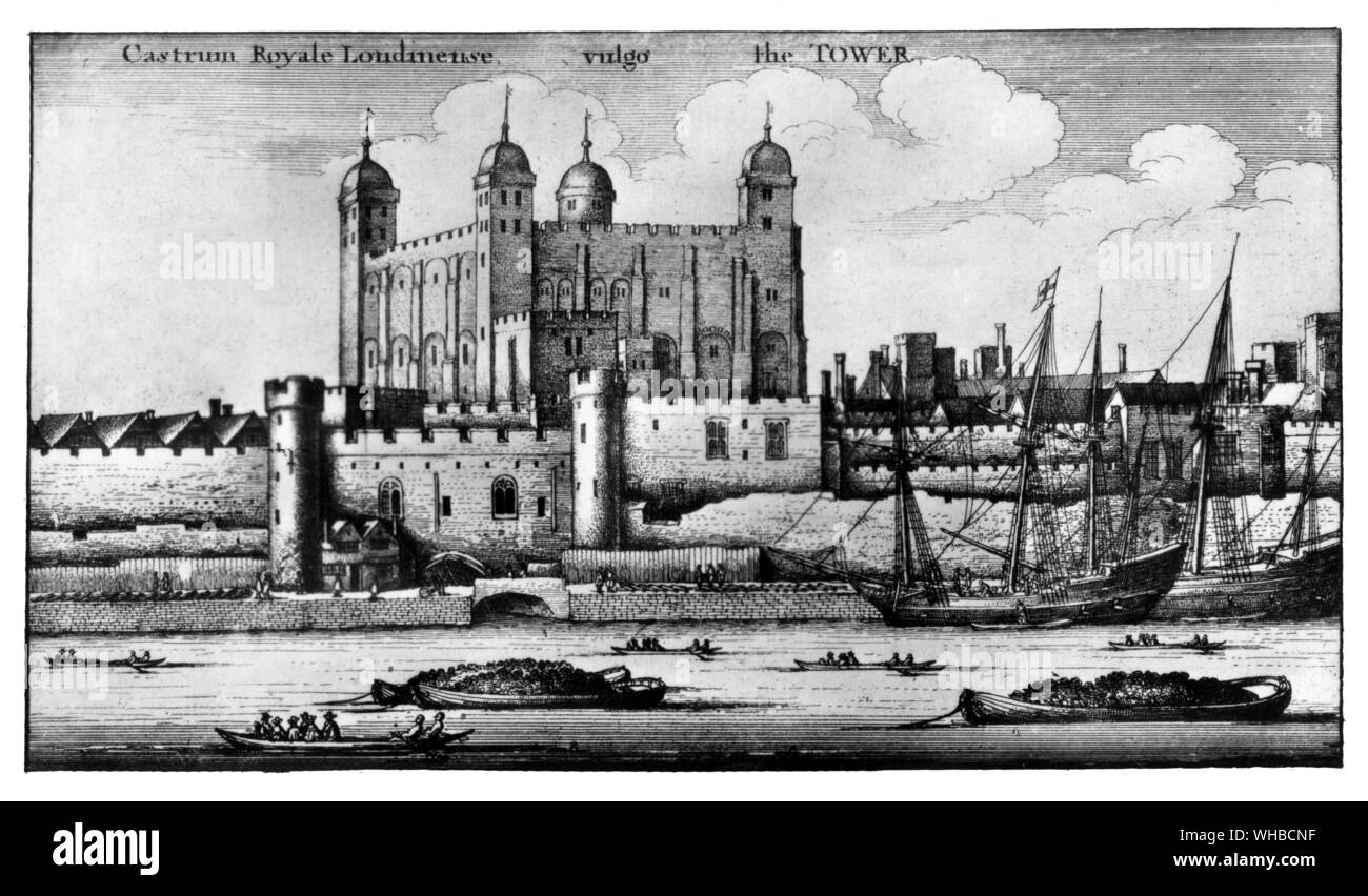 Ätzen der Tower von London und die Themse, 1647 Giclee Print von Wenzel Hollar, London, England. Die Grafen von Essex, in Erwartung der Hinrichtung, erklärte sich die übelsten Verräter, die jemals in dem Land gewesen war Stockfoto