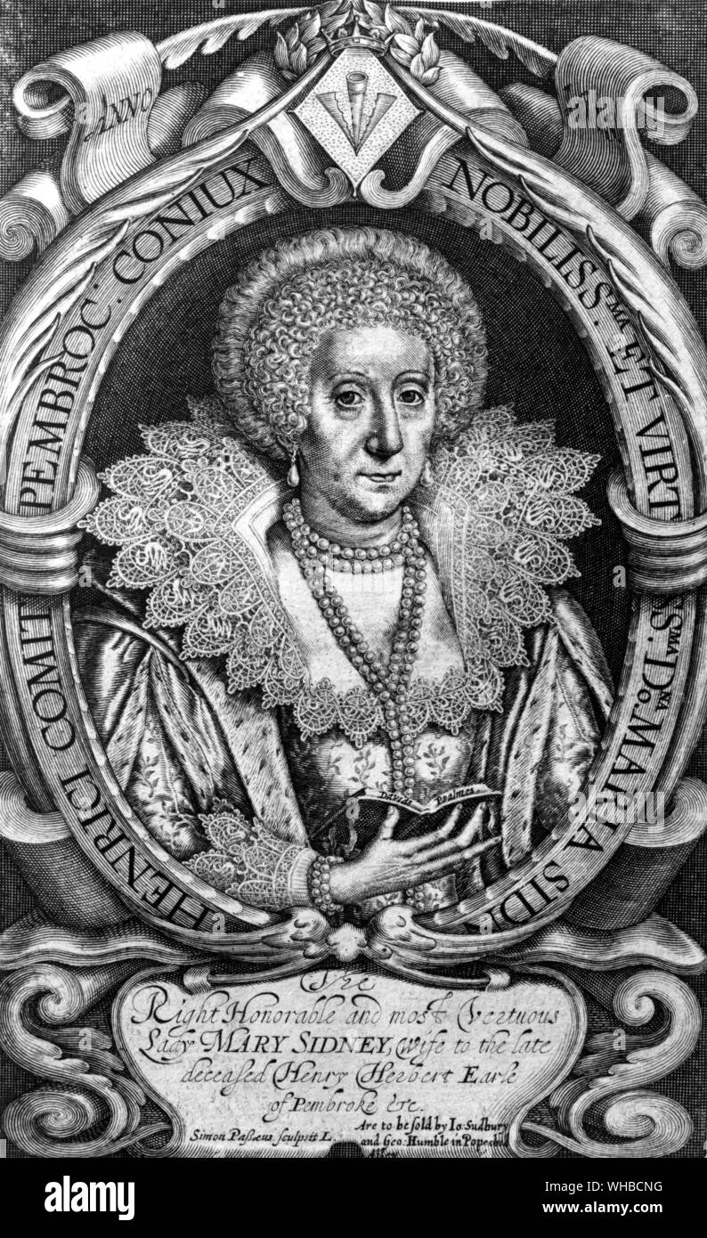 Mary Sidney, Gräfin von Pembroke. Kupferstich von Simon van de Passe, 1618.. Von Sidney's Schwester, Pembrokes Mutter, das ist der einzige echte Portrait bekannt. Stockfoto