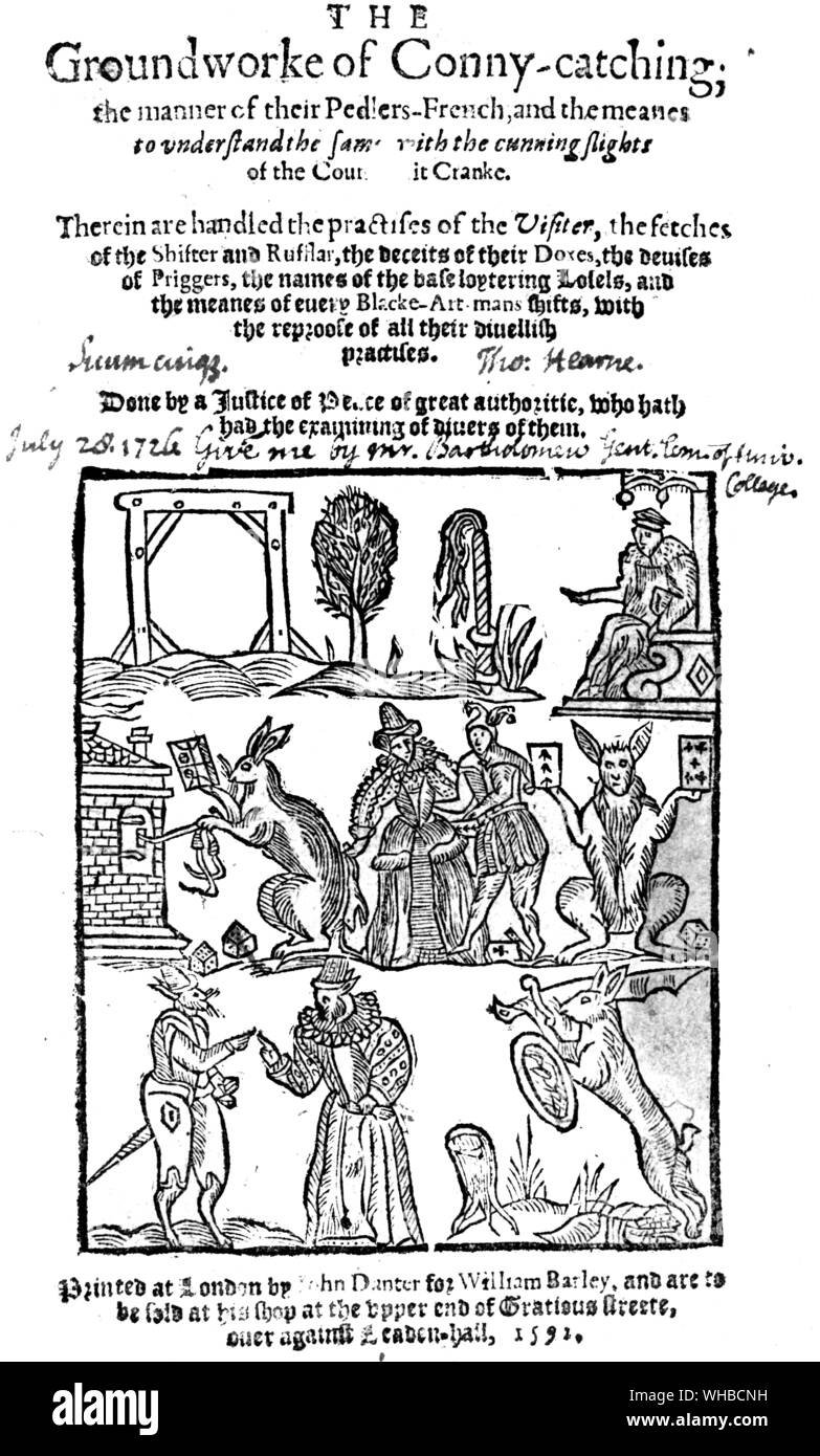 Die Grundlage der Conny-Catching von Robert Greene, Gravur veröffentlicht 1592 Stockfoto