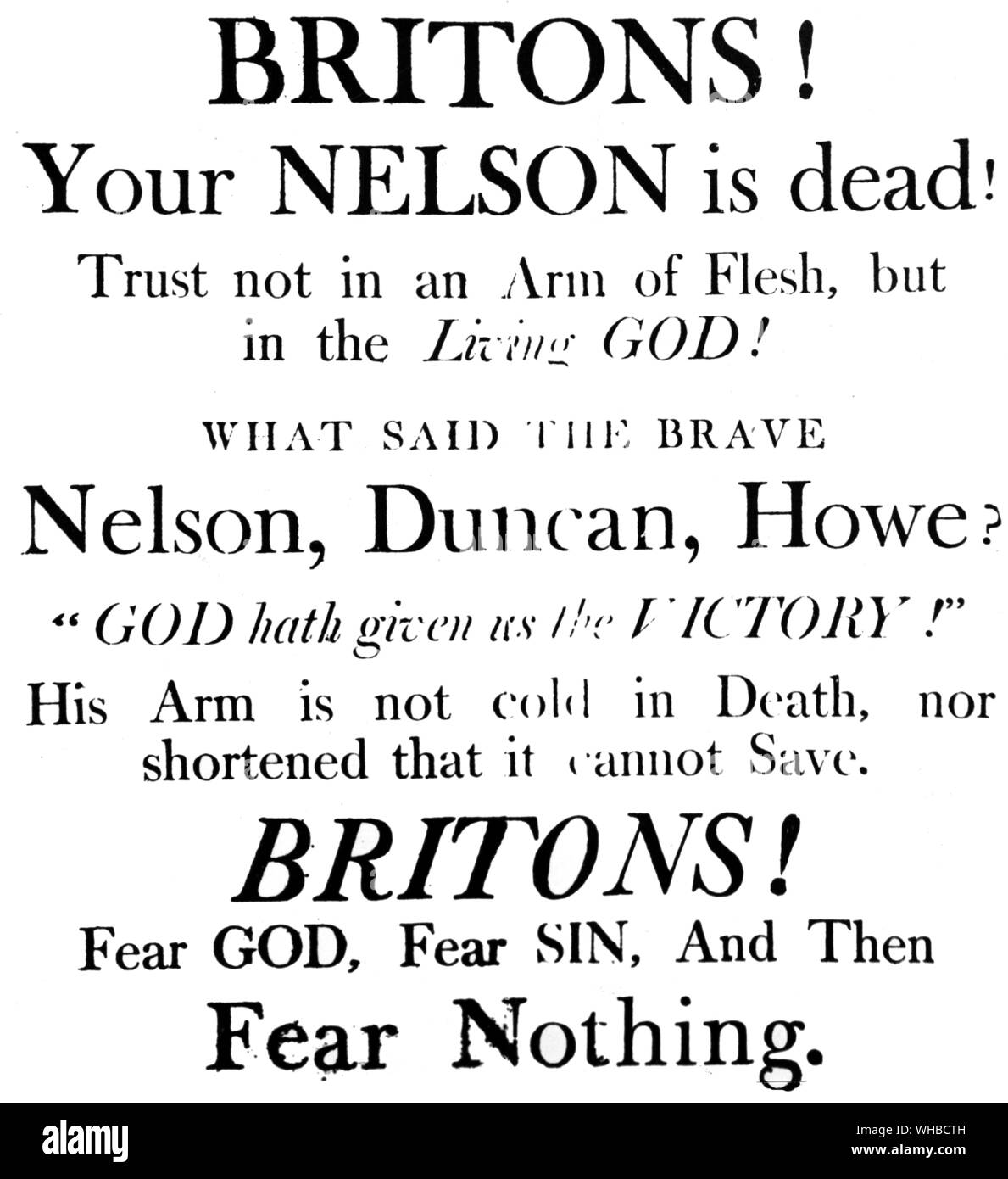 Religiöse Poster zum Zeitpunkt der Nelson's Tod veröffentlicht Stockfoto