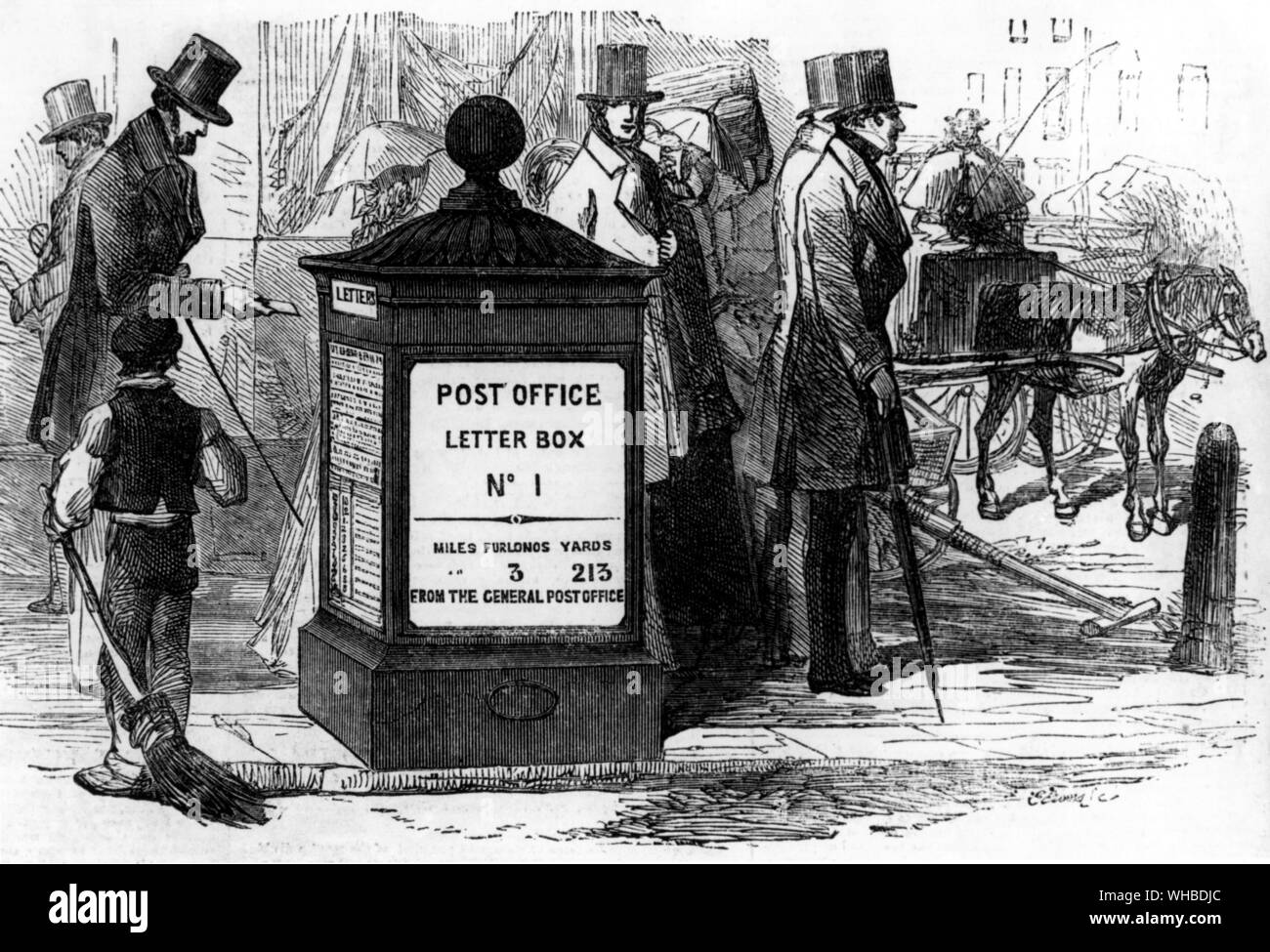 Viktorianischer Briefkasten - 3 Achtelmeilen 213 Yards aus dem General Post Office - London's erste Säule, an der Ecke der Fleet Street und Farringdon Straße. Durch A. E. Cowper in 1855-57. Stockfoto