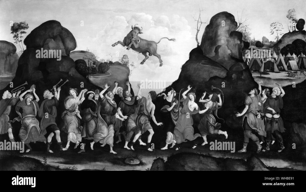 Von allegorischen Gemälde von Filippino Lippi: Tanz der Musiker und Stier Stockfoto