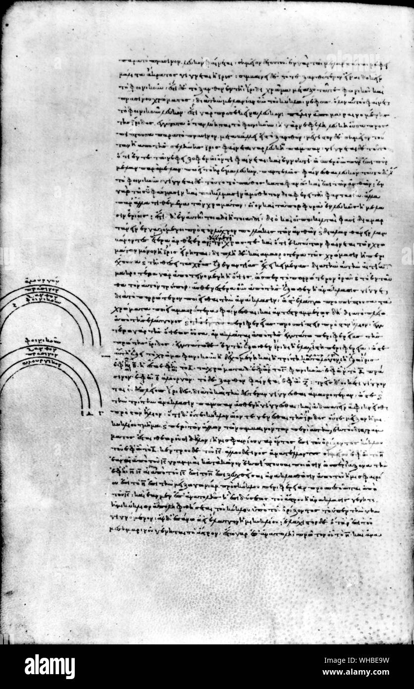 Aristoteles. Manuskript Seite. Österreichische Nationalbibliothek Wien. Eine der ältesten Kopien von Aristoteles' Physik und Metaphysik Stockfoto