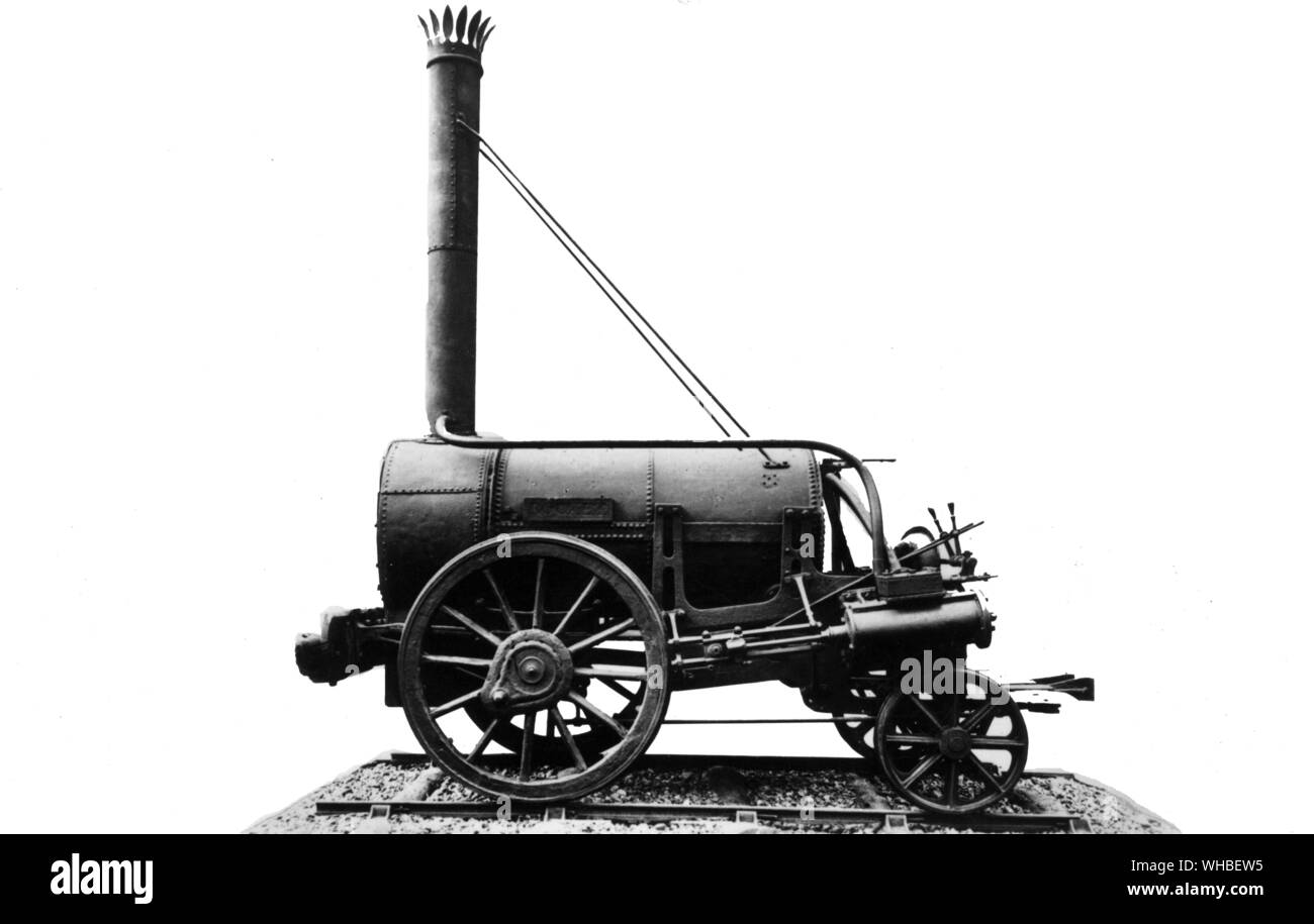Die Rakete - diese Lok wurde von George Stevenson in Newcastle-on-Tyne 1829 für einen Preis von £ 500, die von den Direktoren der Liverpool und Manchester Railway Company angeboten für die beste Lokomotive, die damals produziert werden könnten zu konkurrieren. Fünf Lokomotiven, die von verschiedenen Herstellern wurden für den Wettbewerb, der durch die Rakete nach dem, was in jenen Tagen, als waren sehr umfassenden und strengen Tests gewonnen wurde eingegeben. Die Rakete wog viereinhalb Tonnen. Stockfoto