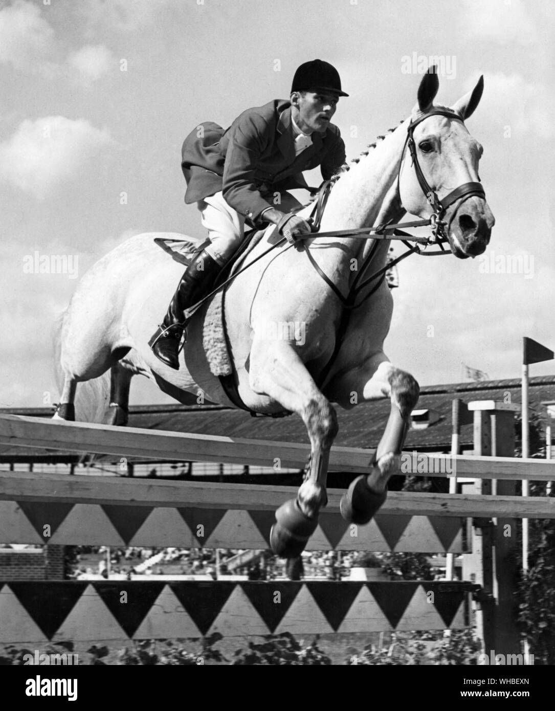 Die Royal International Horse Show im White City Stadion 1958. W Steinkraus der USA Team auf Ksar D'Esprit Stockfoto
