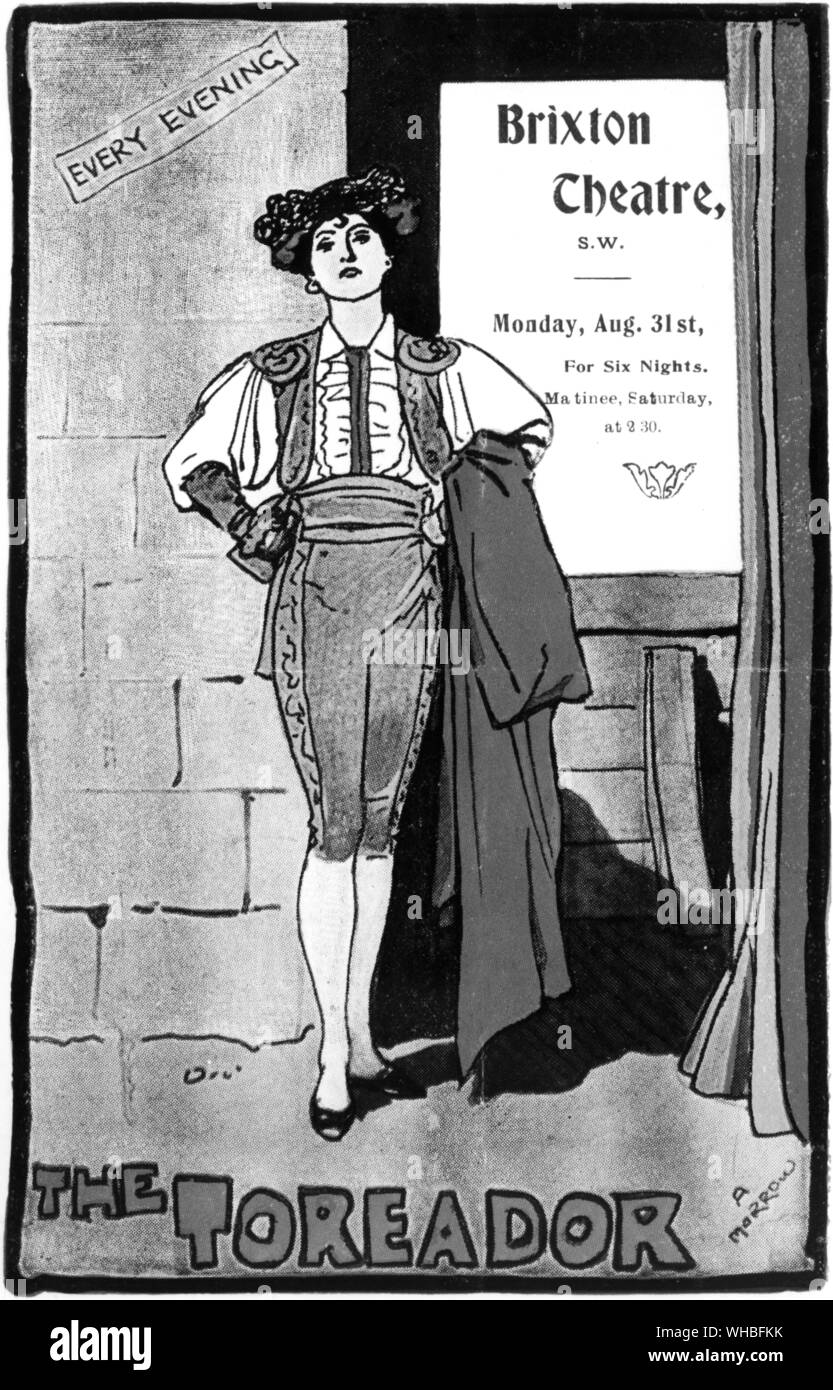 Bildliche Werbung für die toreador in der Brixton Theater, Illustration von einen Mark Stockfoto