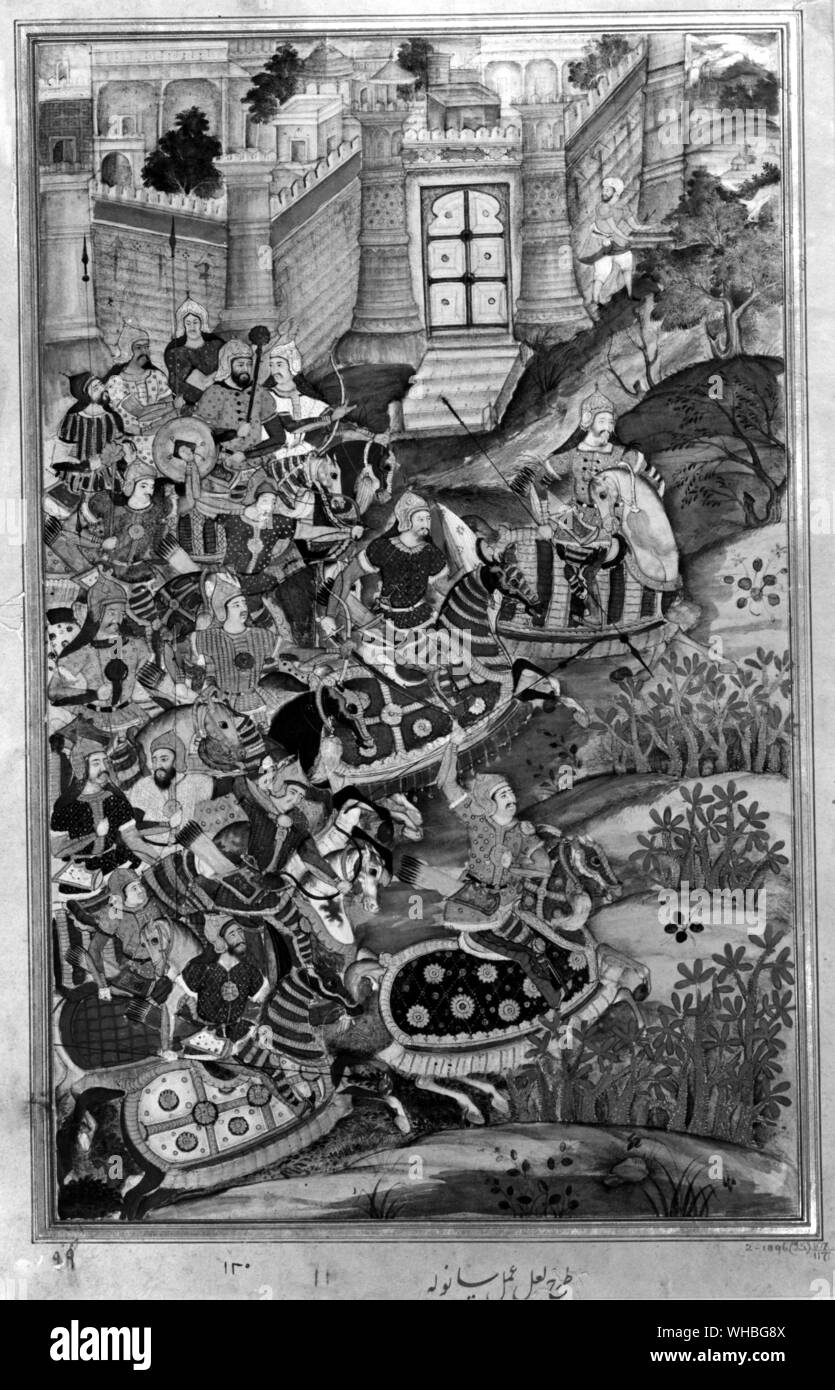 Akbar in der Schlacht von Gurdaspar Kalanaur im Punjab 1572 Stockfoto