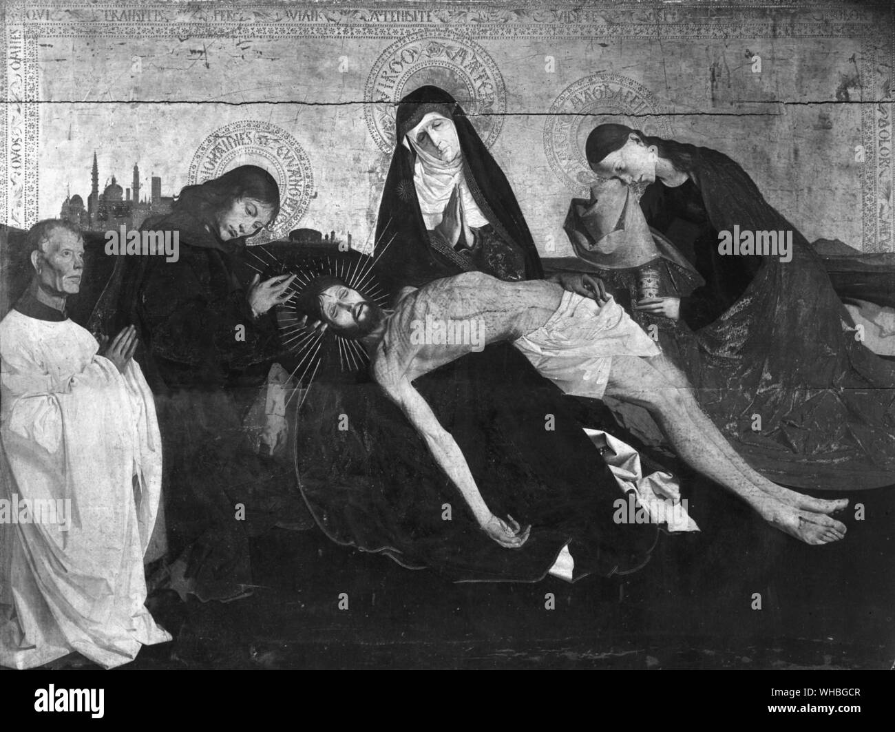 Schule von Avignon Pieta Mitte 15. Jahrhundert Öl auf Leinwand Stockfoto