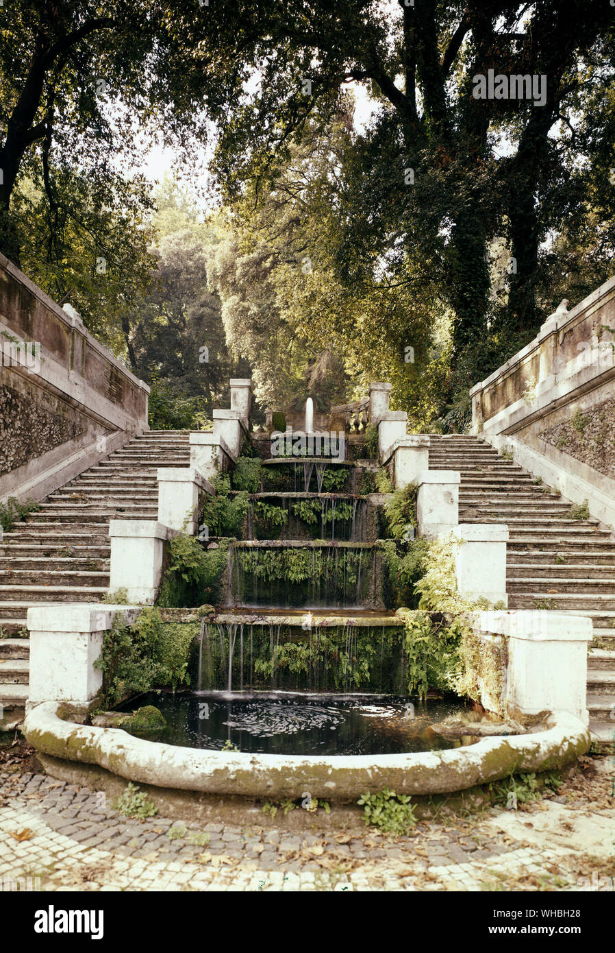 Treppe, Brunnen in der Villa Corsini, Rom, Italien. Stockfoto