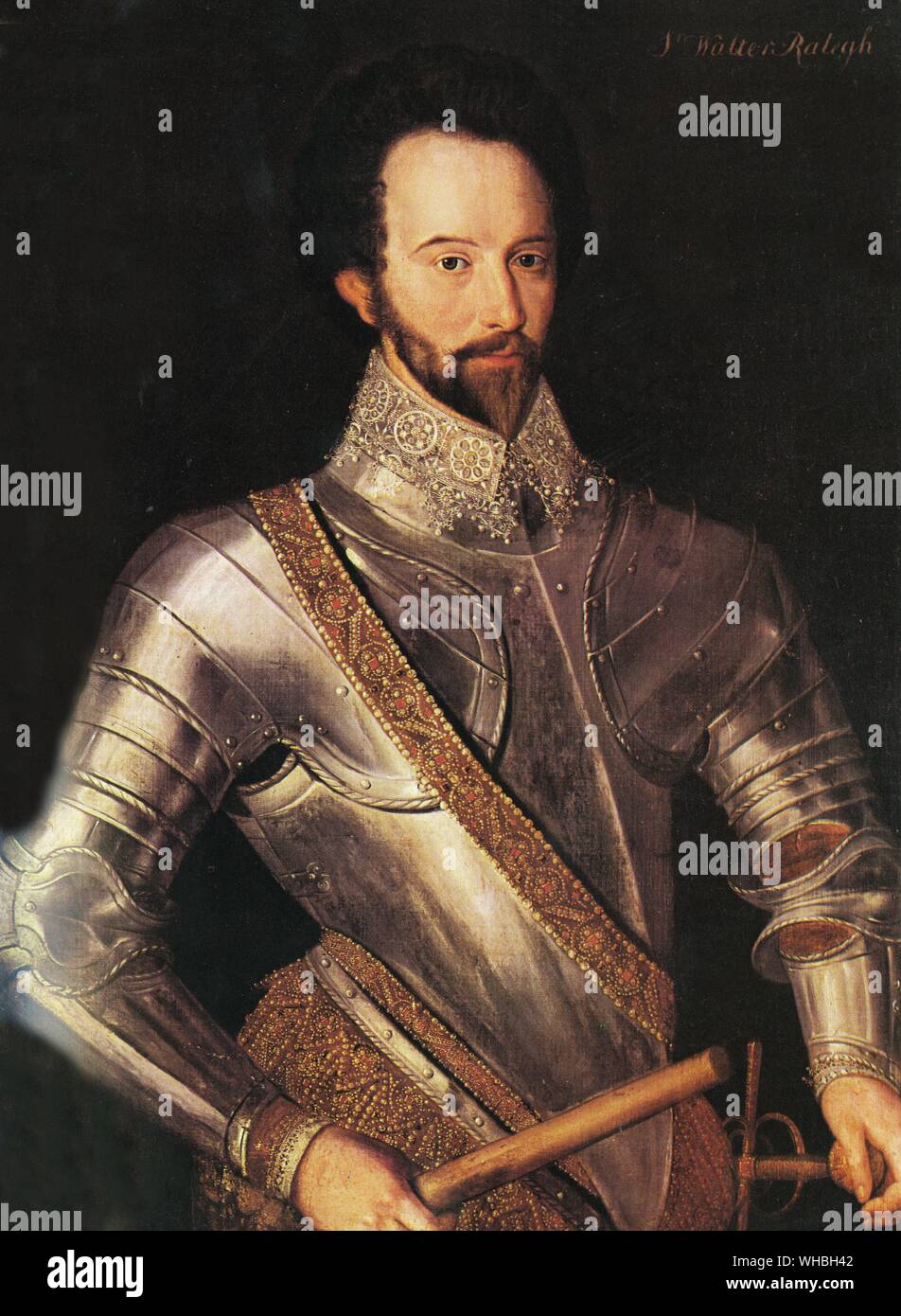 Sir Walter Raleigh, eine Sonne unter Männern als Soldat und Höfling, Explorer, Historiker, und Vater von Nikotin, war der umwirbt die Mondgöttin, wenn er seine Schule der Nacht einberufen vermutet.. Sir Walter Raleigh oder Ralegh (C. 1552 - 29. Oktober 1618), war ein berühmter englischer Schriftsteller, Dichter, höfling und Explorer.. Stockfoto