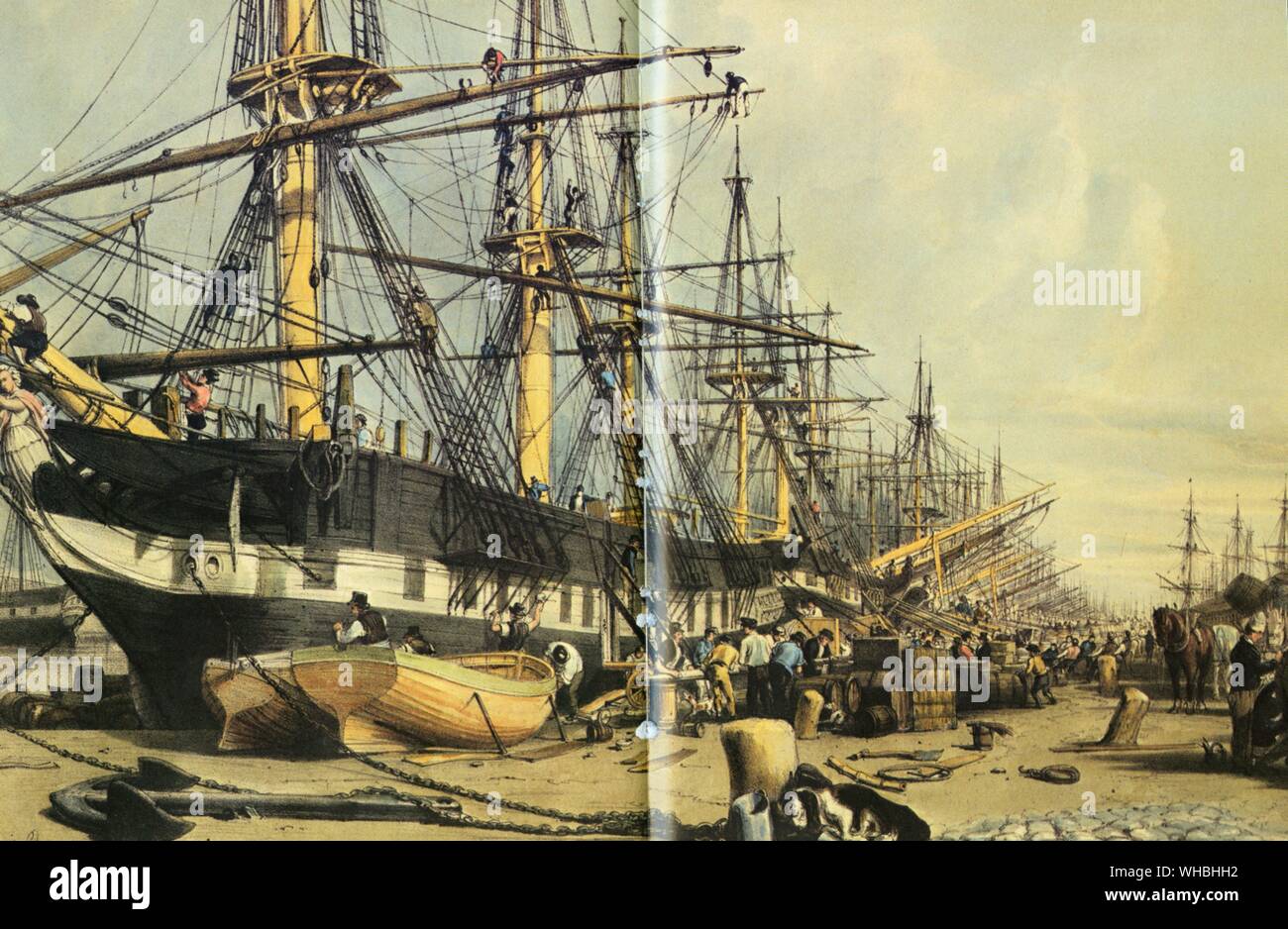 Der West India Docks aus Südosten. Eine Lithographie von W. Parrot Stockfoto