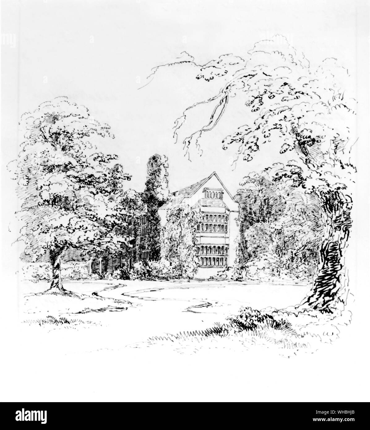 Chawton Great House. . Zeichnung von Anna Lefroy. . Sammlung: Große Enkel von Admiral Sir Francis Austen. . Jane Austen Stockfoto