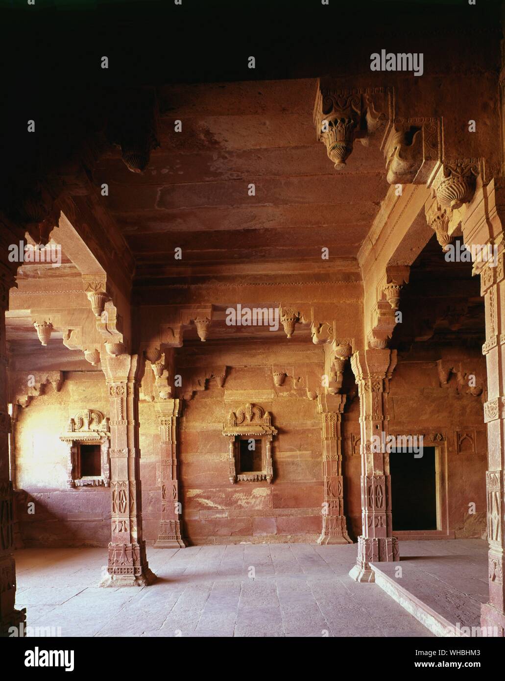 Das Wohnzimmer im Harem in Fatehpur Sikri bei Agra Bezirk im Bundesstaat Uttar Pradesh, Indien. 1571 - 1585 Stockfoto