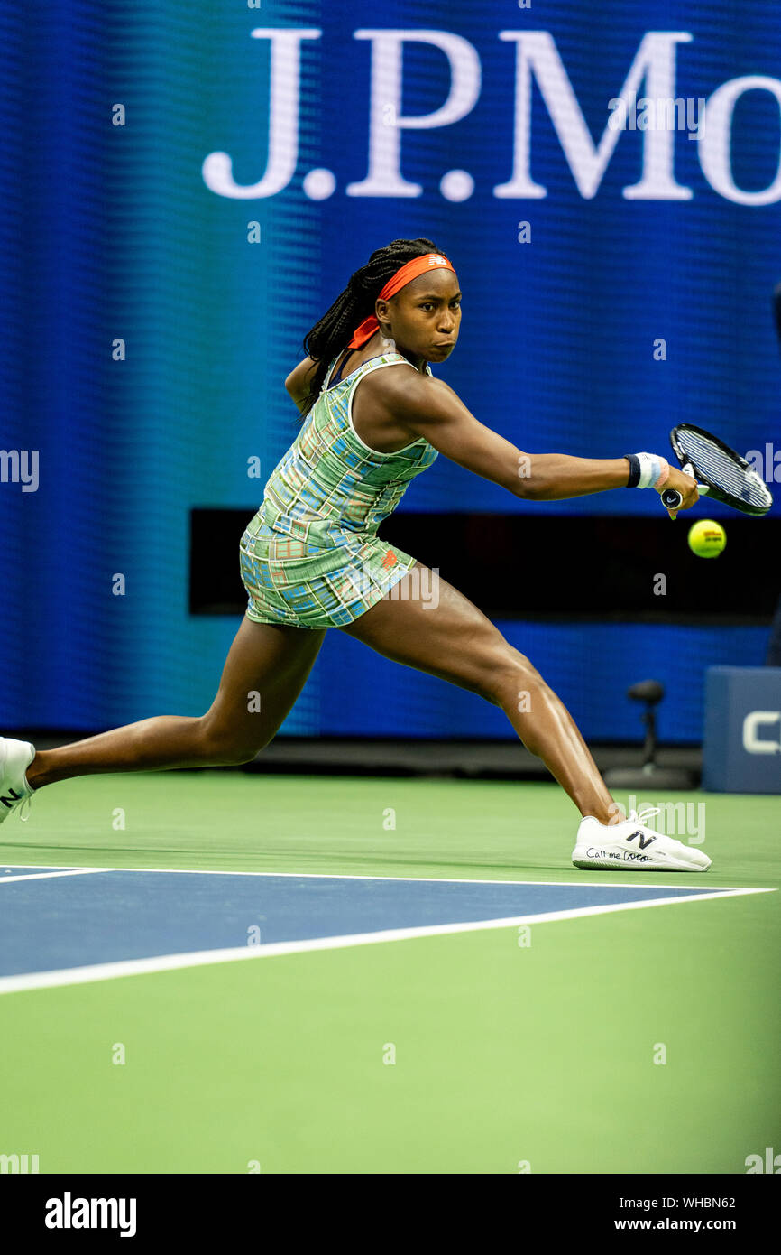 Coco Gauff der Vereinigten Staaten konkurrieren in der dritten Runde der US Open Tennis 2019 Stockfoto