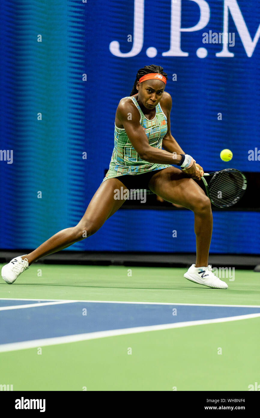 Coco Gauff der Vereinigten Staaten konkurrieren in der dritten Runde der US Open Tennis 2019 Stockfoto