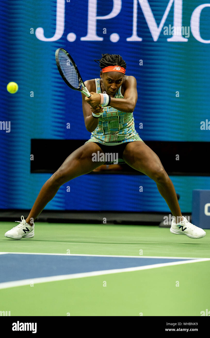 Coco Gauff der Vereinigten Staaten konkurrieren in der dritten Runde der US Open Tennis 2019 Stockfoto