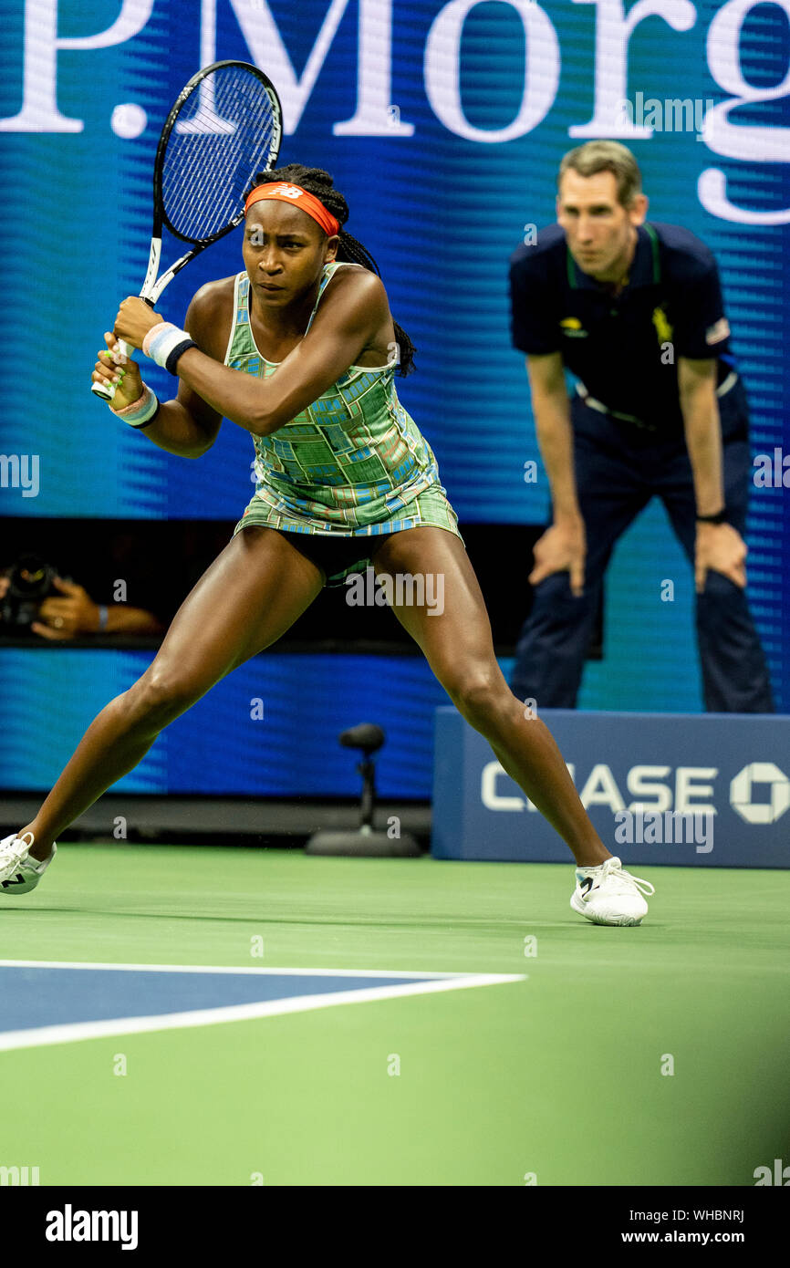 Coco Gauff der Vereinigten Staaten konkurrieren in der dritten Runde der US Open Tennis 2019 Stockfoto