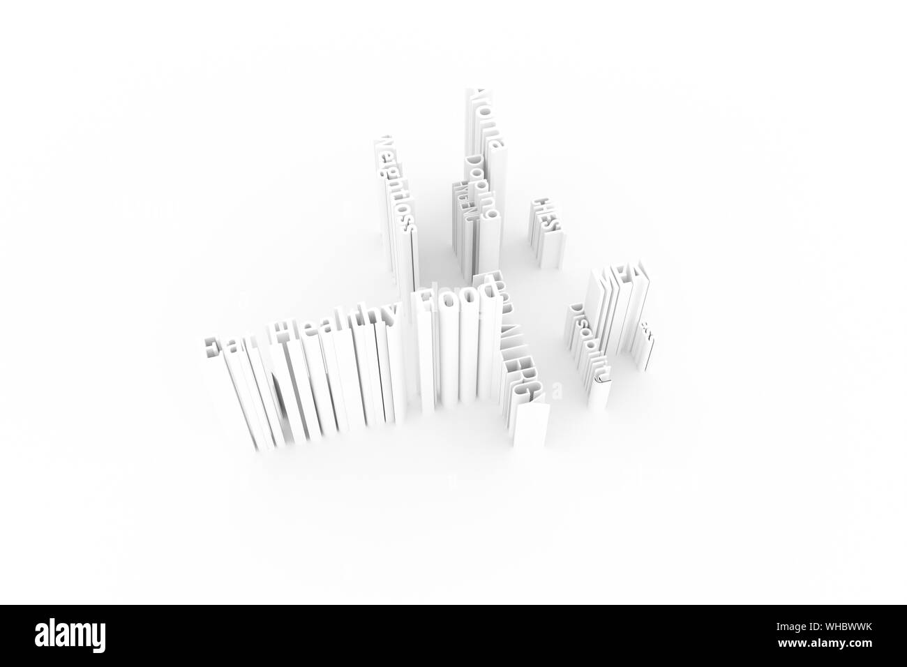 Gesundheit und Lebensstil Stichwort Worte cloud. Für die Webseite oder Design, Grafik Ressource, Textur Hintergrund. 3D-Rendering. Stockfoto