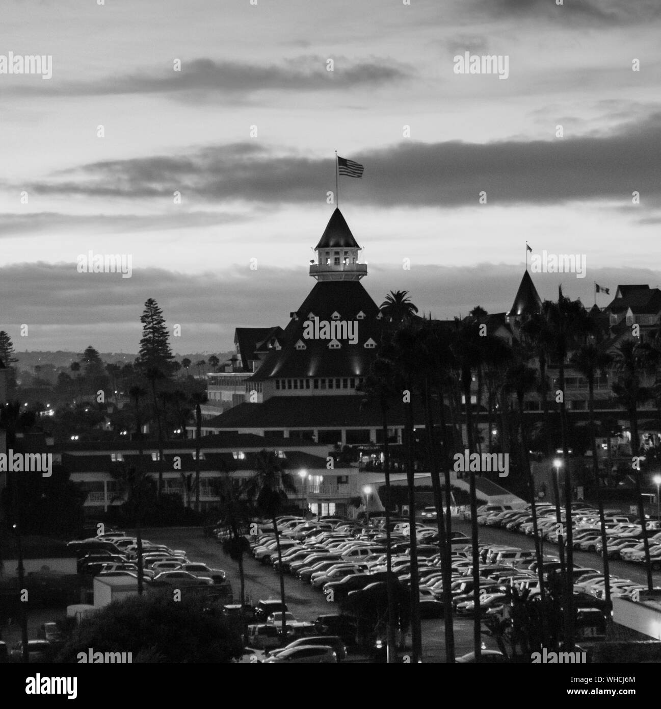 Hotel Del Coronado bei Sonnenuntergang im Sommer Sand Diego Kalifornien - beliebtes Ziel für Hochzeiten, Flitterwochen und Reisen. Stockfoto