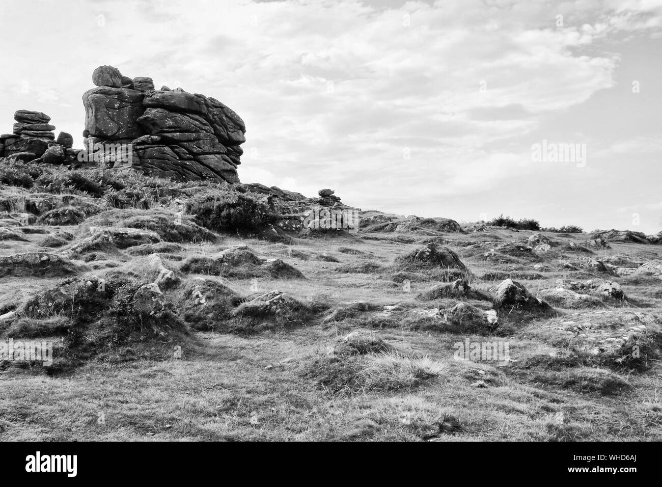 Einen Blick auf das einmalige Dartmoor Felsformationen und Panoramen Stockfoto