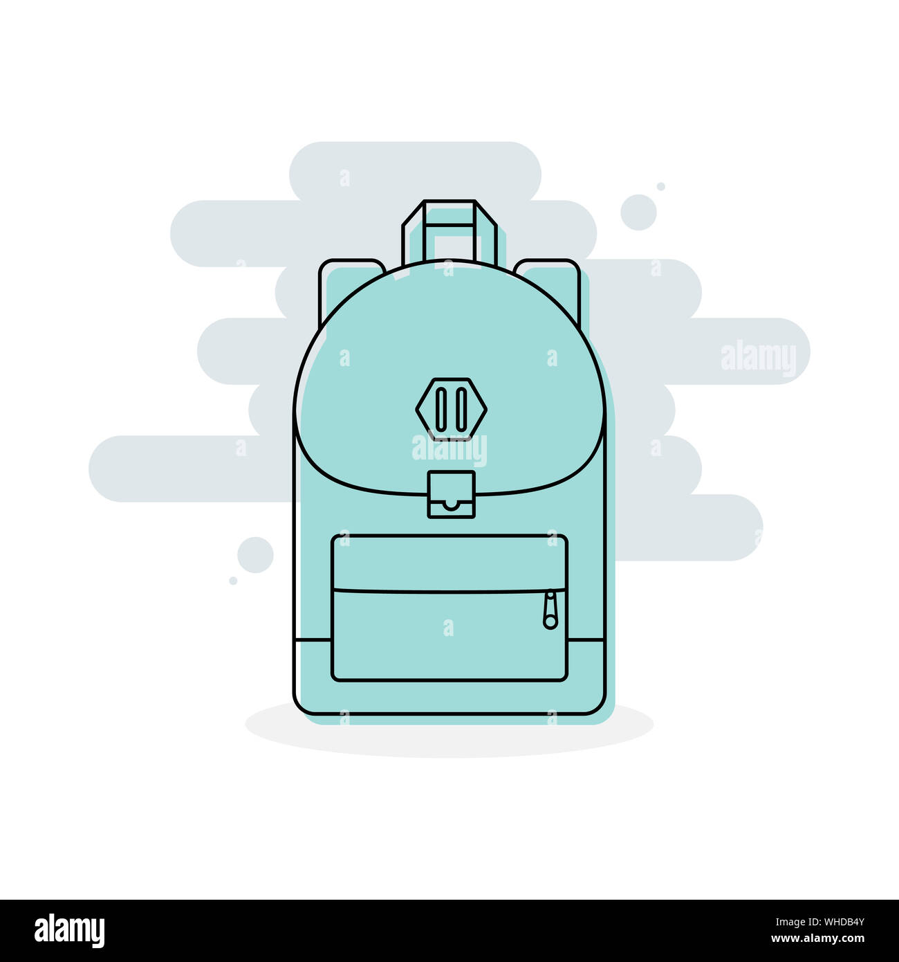 Rucksack-Symbol. Bunter Rucksack für Schule, Reisen, Tourismus und Sport. Vector Illustration, flache Bauweise Stockfoto