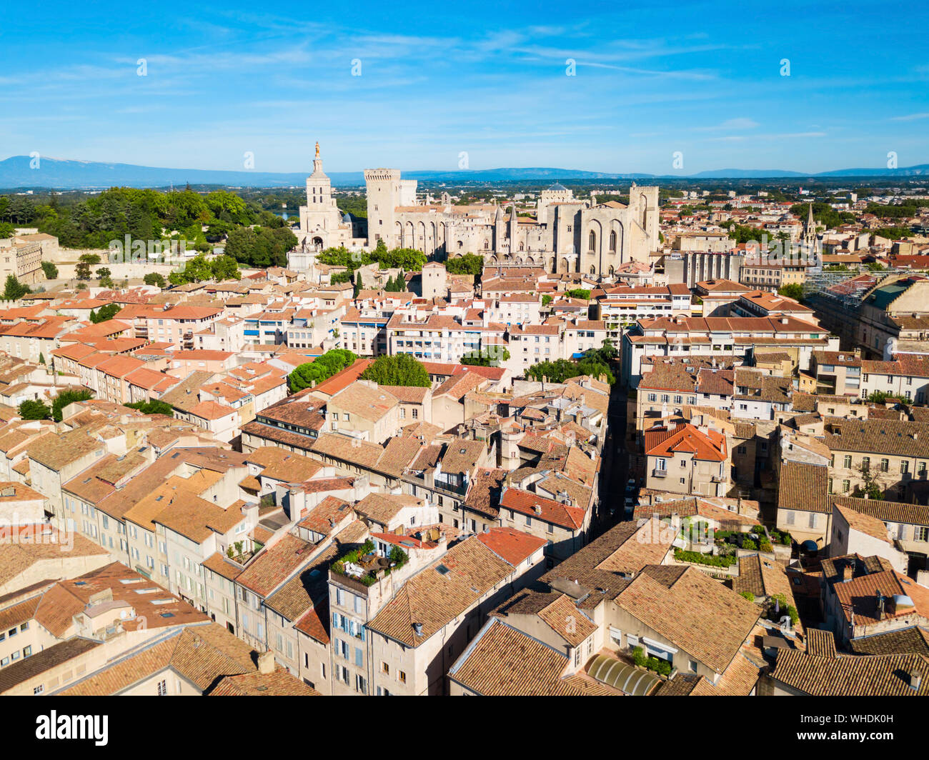 Palast der Päpste oder Palais des Papes, Avignon Kathedrale Antenne Panoramablick in Avignon, Südfrankreich Stockfoto