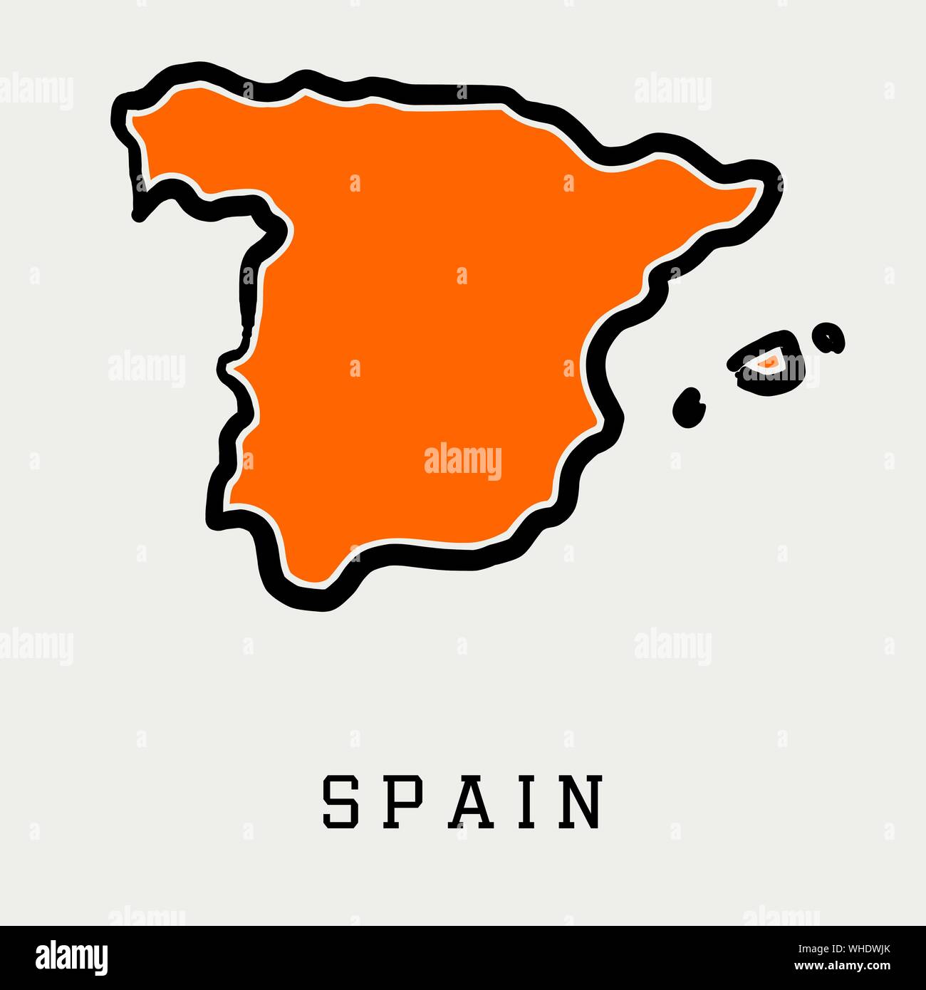 Spanien Karte outline-glatten vereinfachte Land formen Karte Vektor. Stock Vektor