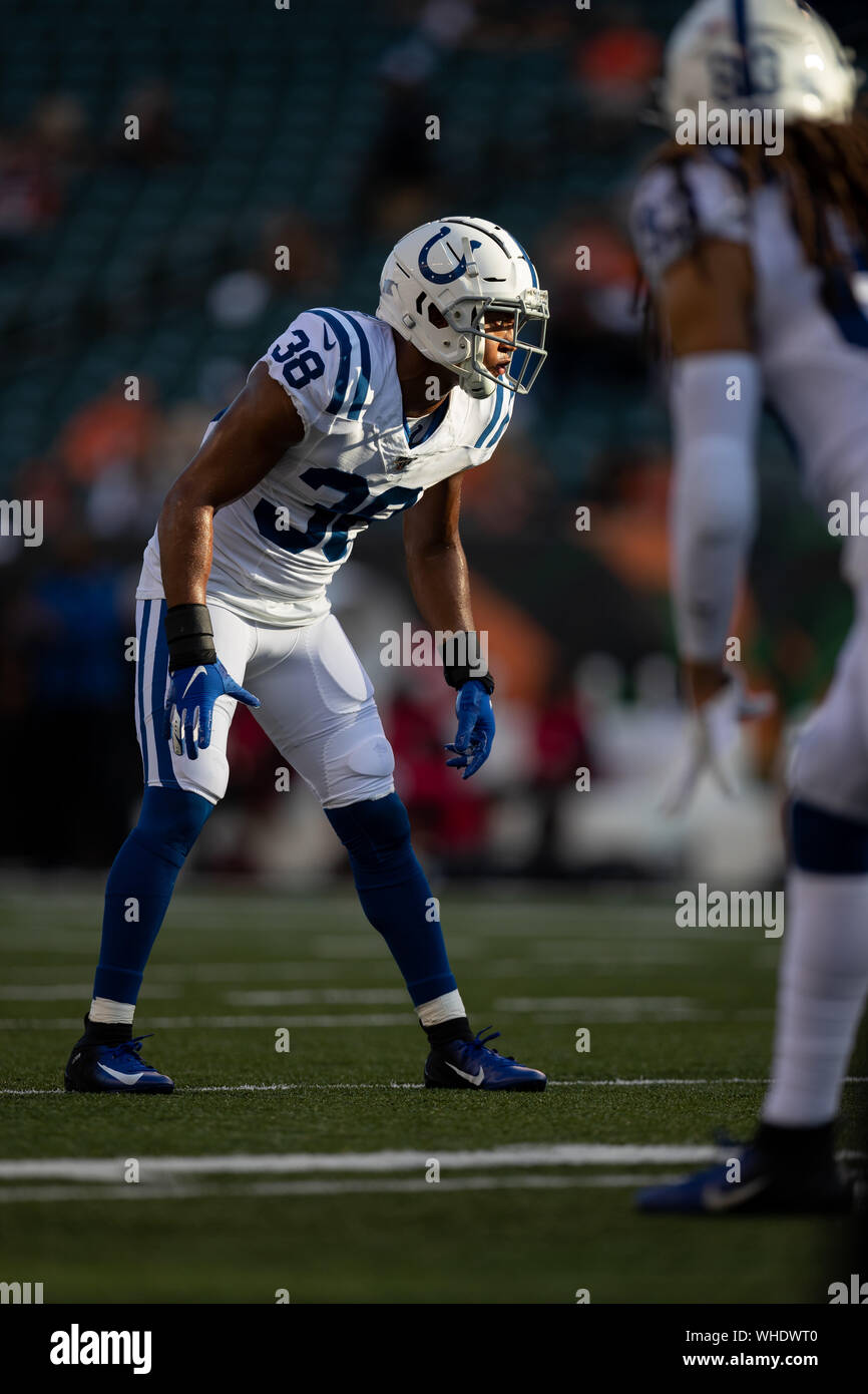 Indianapolis Colts Defensive zurück Jesaja Johnson (38) Während der NFL Football preseason Spiel zwischen den Indianapolis Colts und den Cincinnati Bengals an Paul Brown Stadium in Cincinnati, OH. Adam Lacy/CSM Stockfoto