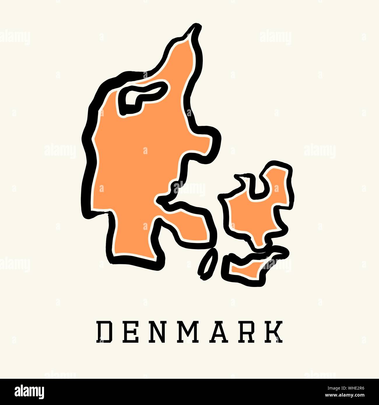 Dänemark einfache Karte Umriss - vereinfachte Land formen Karte Vektor. Stock Vektor