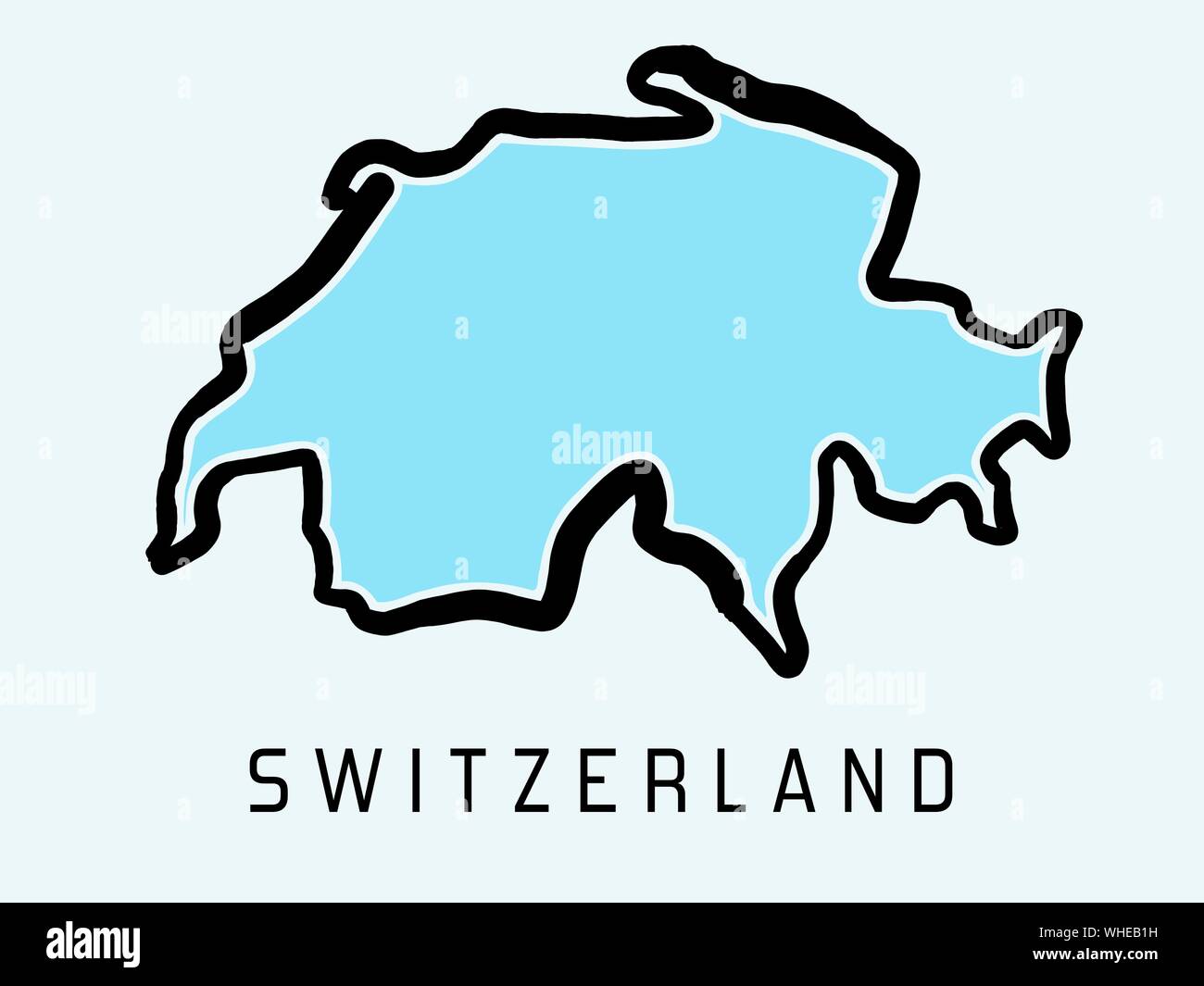 Schweiz Karte outline-glatten vereinfachte Land formen Karte Vektor. Stock Vektor