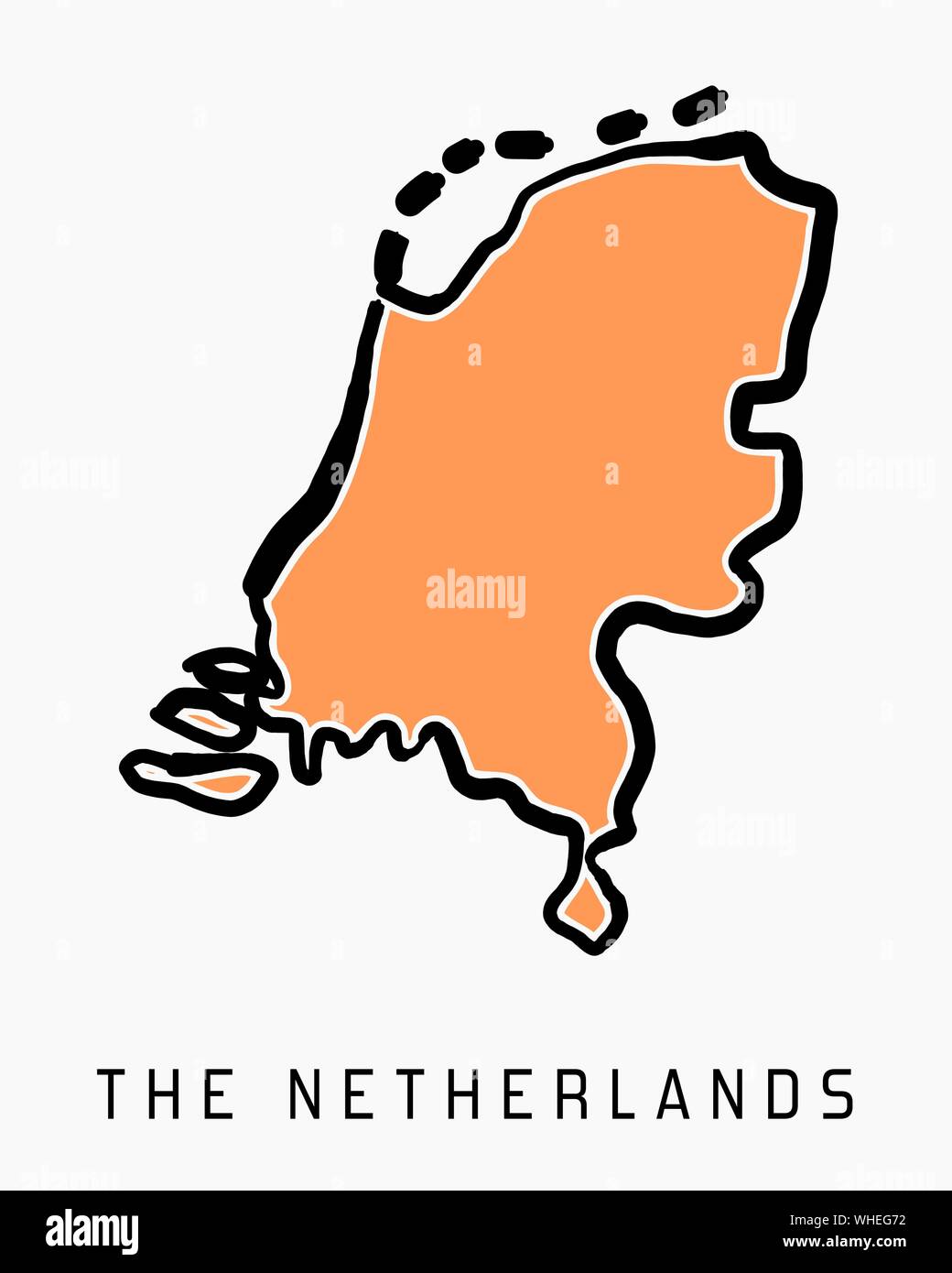 Die Niederlande Karte outline-glatten vereinfachte Land formen Karte Vektor. Stock Vektor