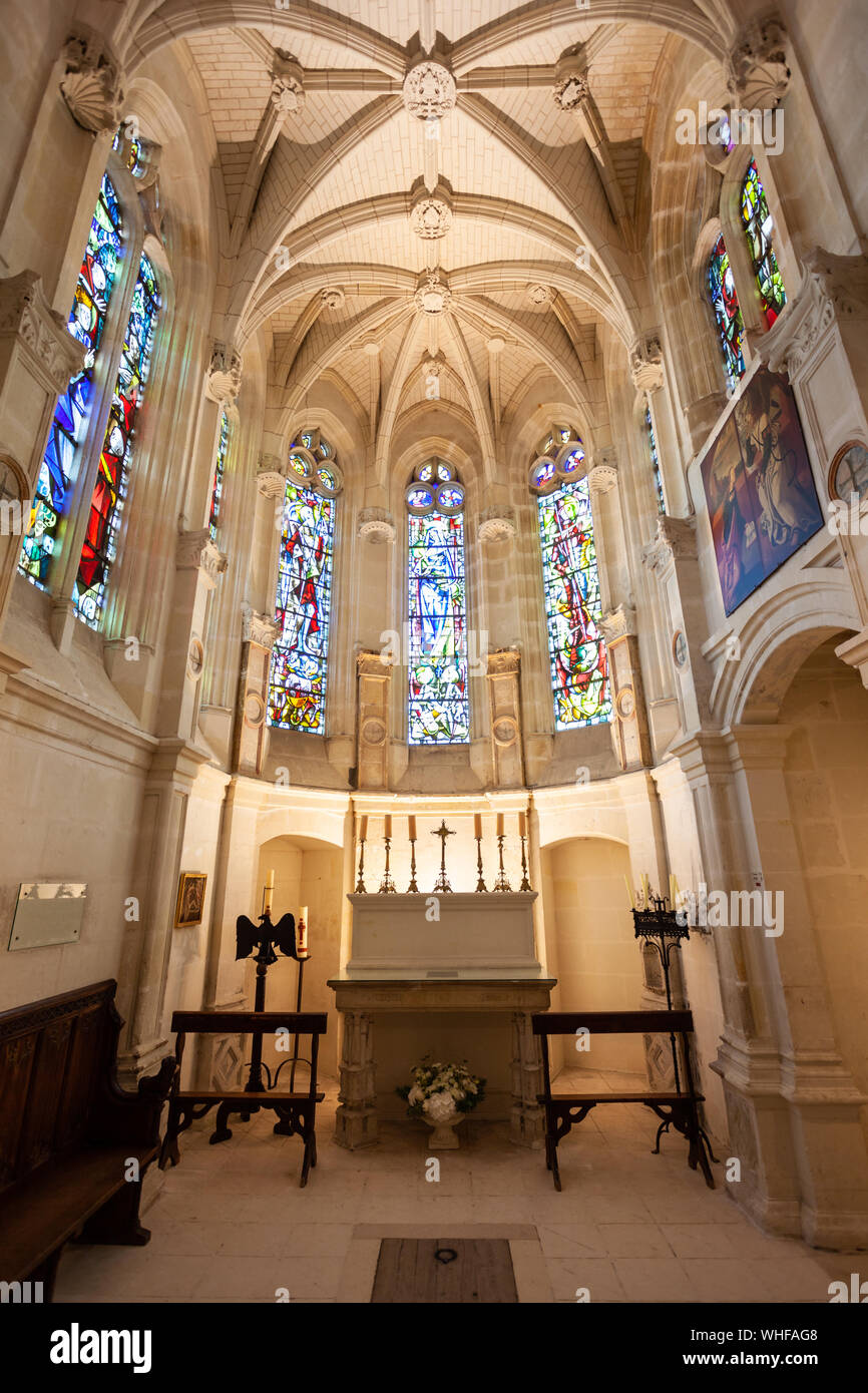 CHENONCEAU, Frankreich - 14. SEPTEMBER 2018: Chateau de Chenonceau Kapelle, französischen Schloss in der Nähe von Chenonceaux Dorf, Tal der Loire in Frankreich Stockfoto