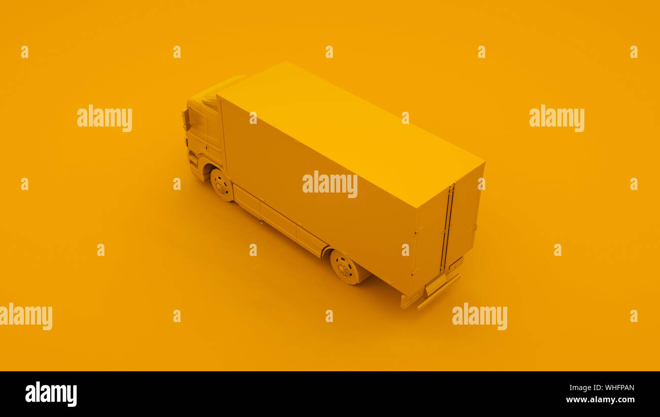 Gelbe Lastwagen. Minimale Idee Konzept. 3D-Darstellung. Stockfoto