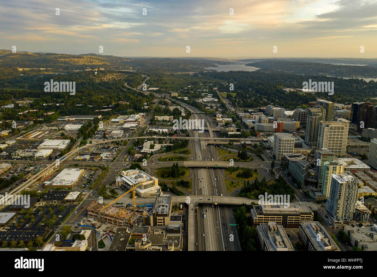 Drone Schuß der Stadt Bellevue von oben Stockfoto