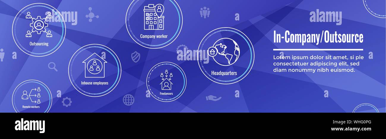 Firmeninterne w Auslagern Icon Set mit Web header Banner Stock Vektor