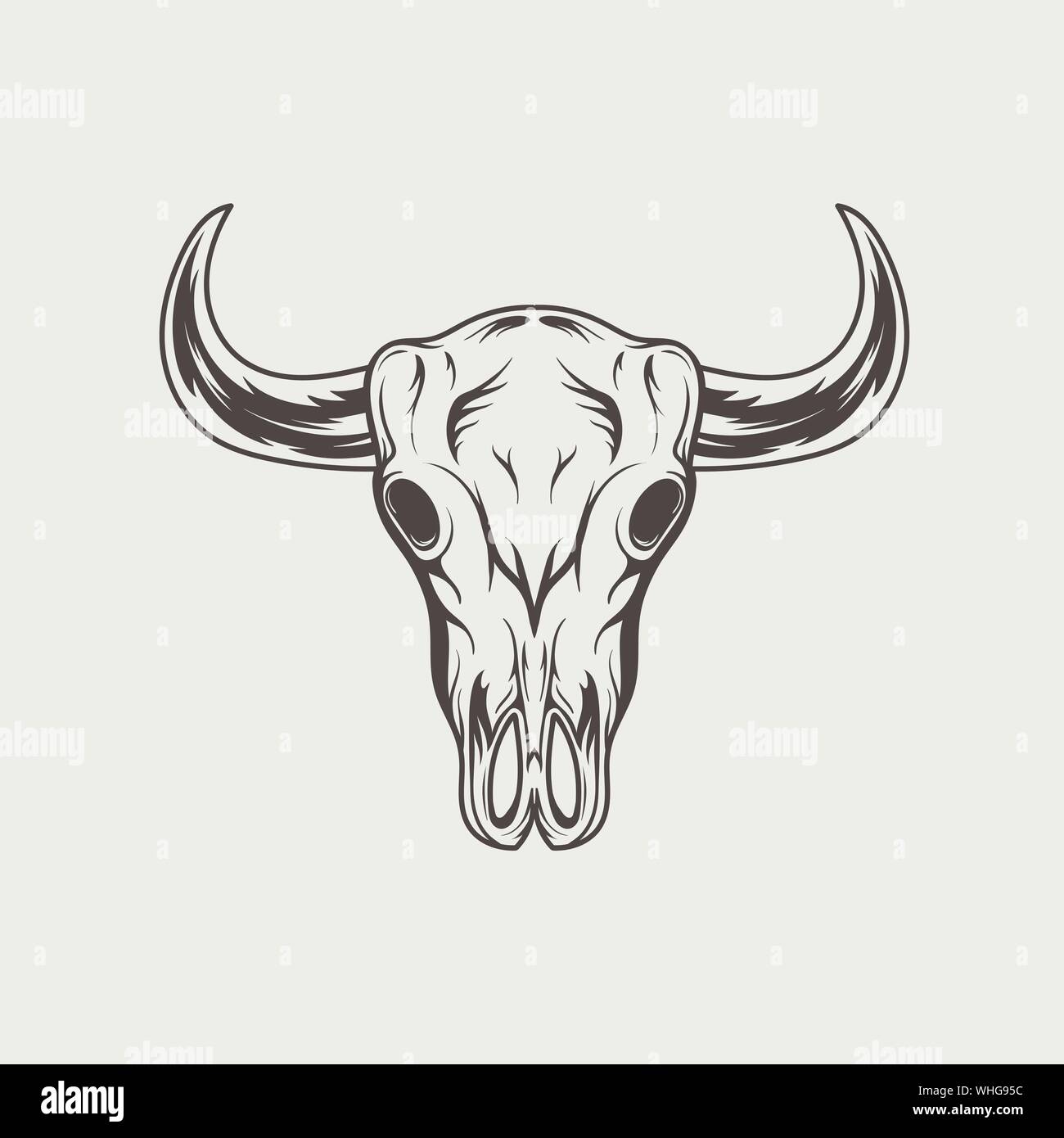 Bull Skull vintage graviert schwarzweiß Logo. Vector Illustration Stock Vektor